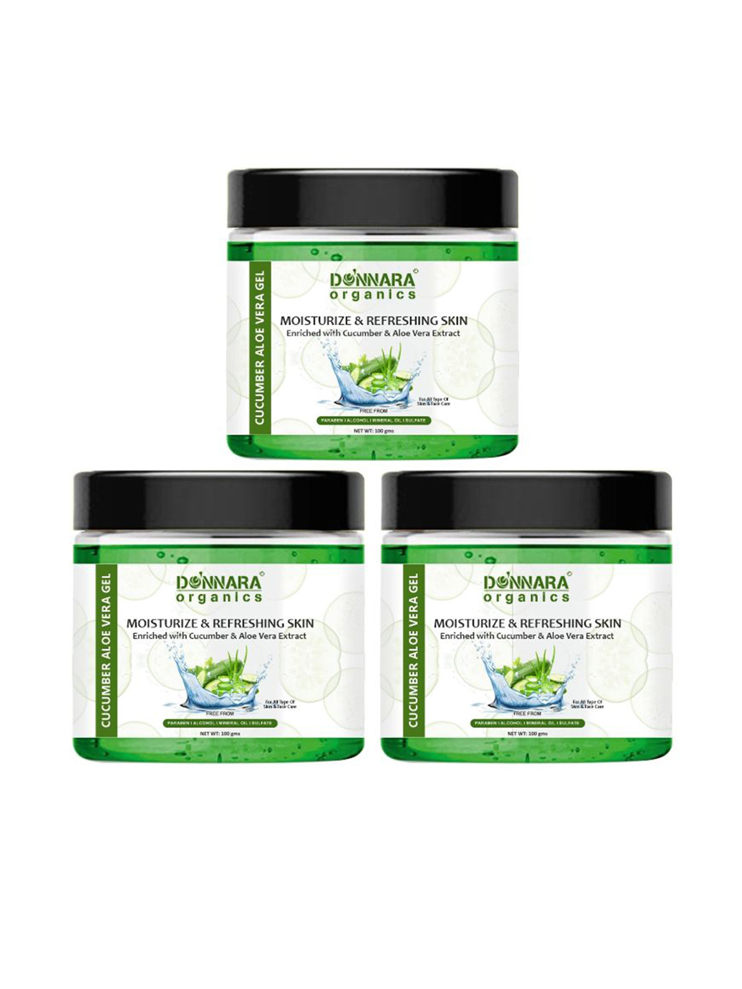 Donnara Organics Set Of 3 Cooling Cucumber Aloe Vera Gel - 100 g Each