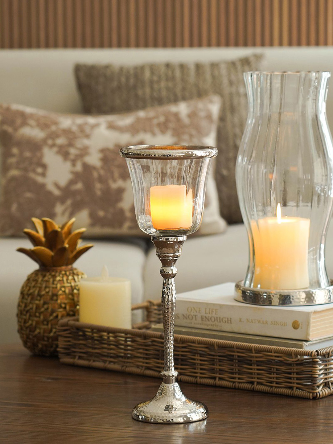 Pure Home and Living Silver-Toned & Transparent Aluminium Candle Holder