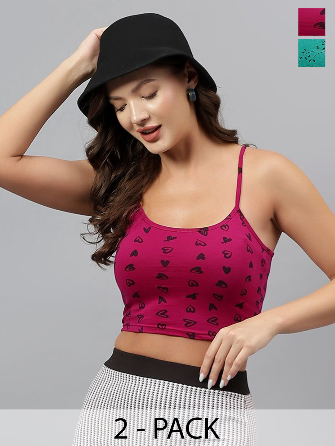 DIAZ Pack of 2 Graphic Printed Sleeveless Cotton Crop Camisole Top