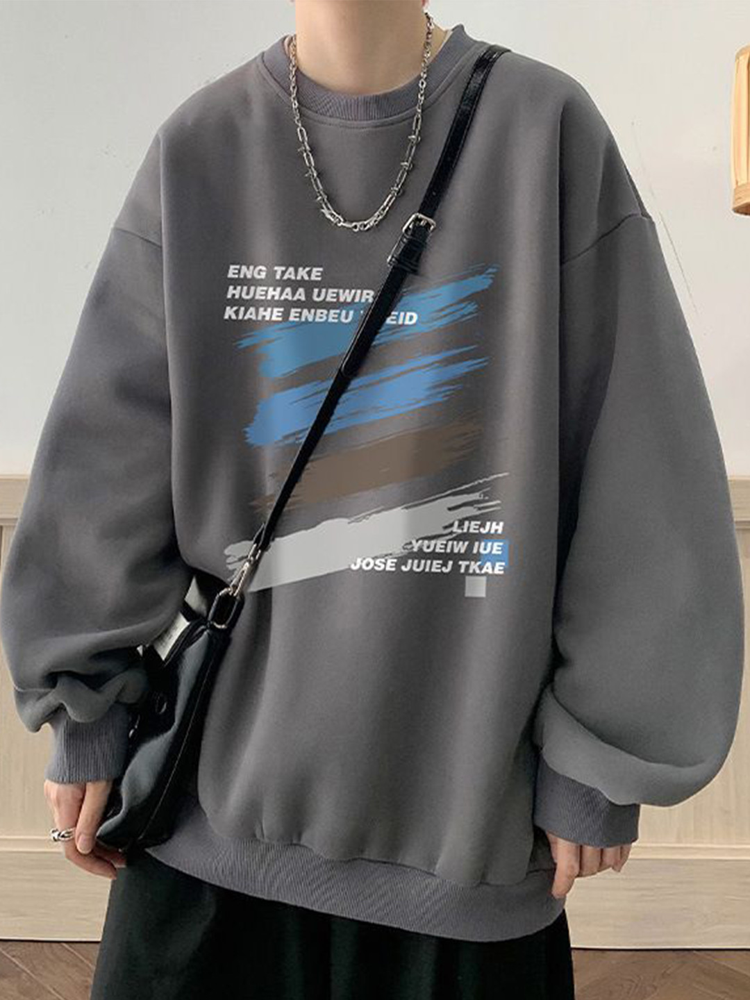 StyleCast x Revolte Men Typograpgy Printed Round Neck Long Sleeves Oversized Sweatshirt