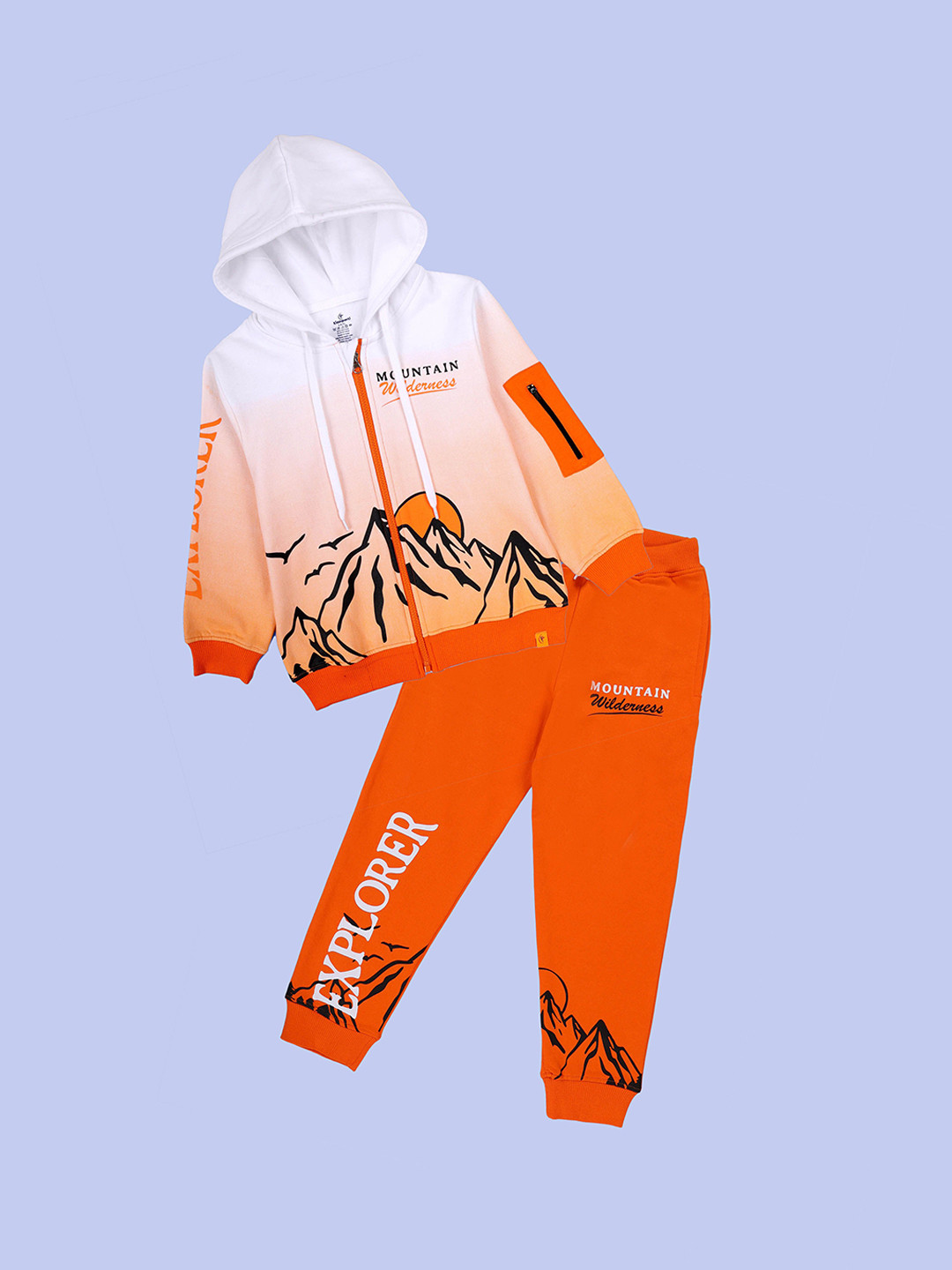 KiddoPanti Boys Fleece Printed Hooded Neck Sweatshirt With Jogger Clothing Set