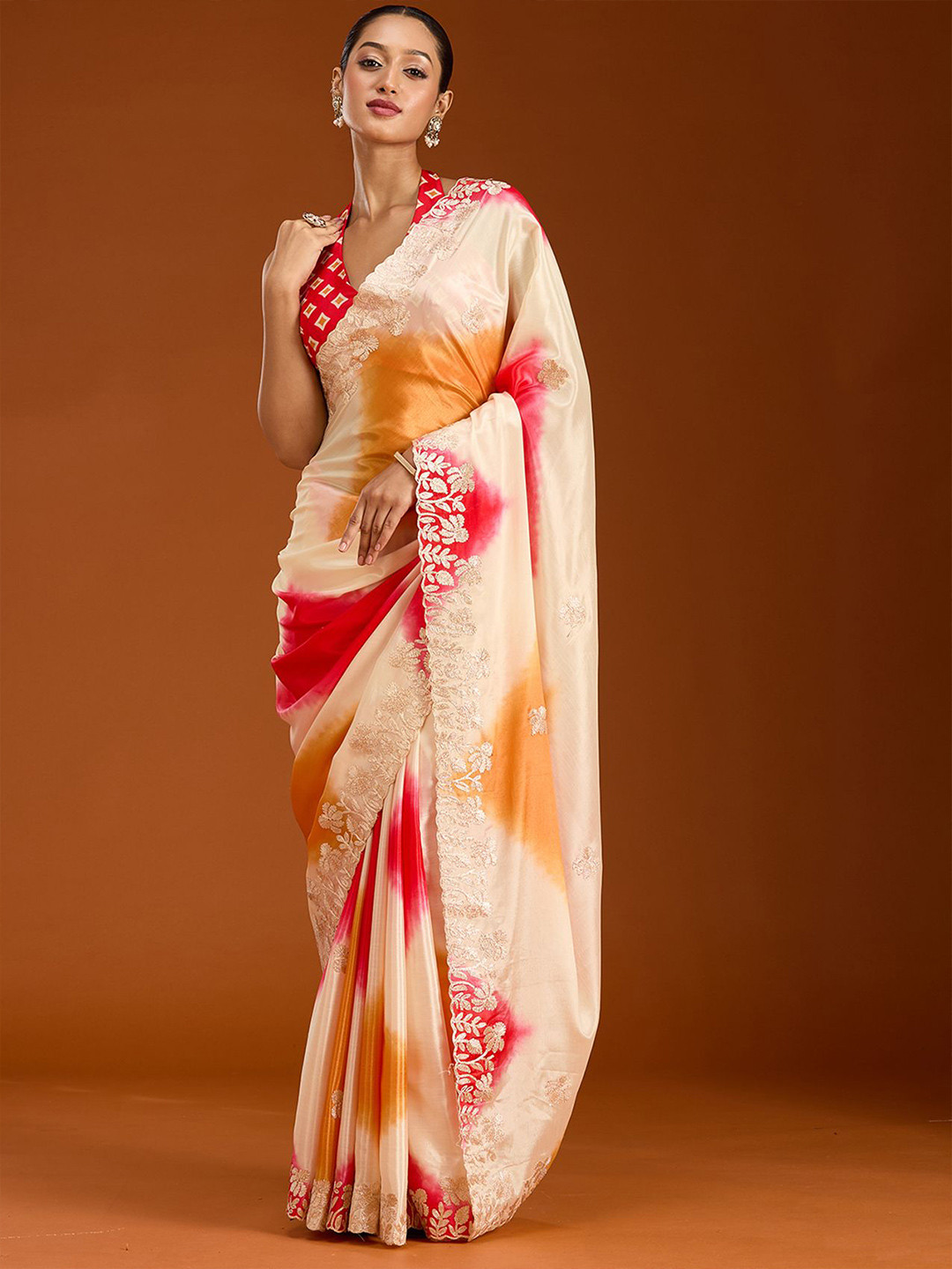 Koskii Red Gota Patti Crepe Saree