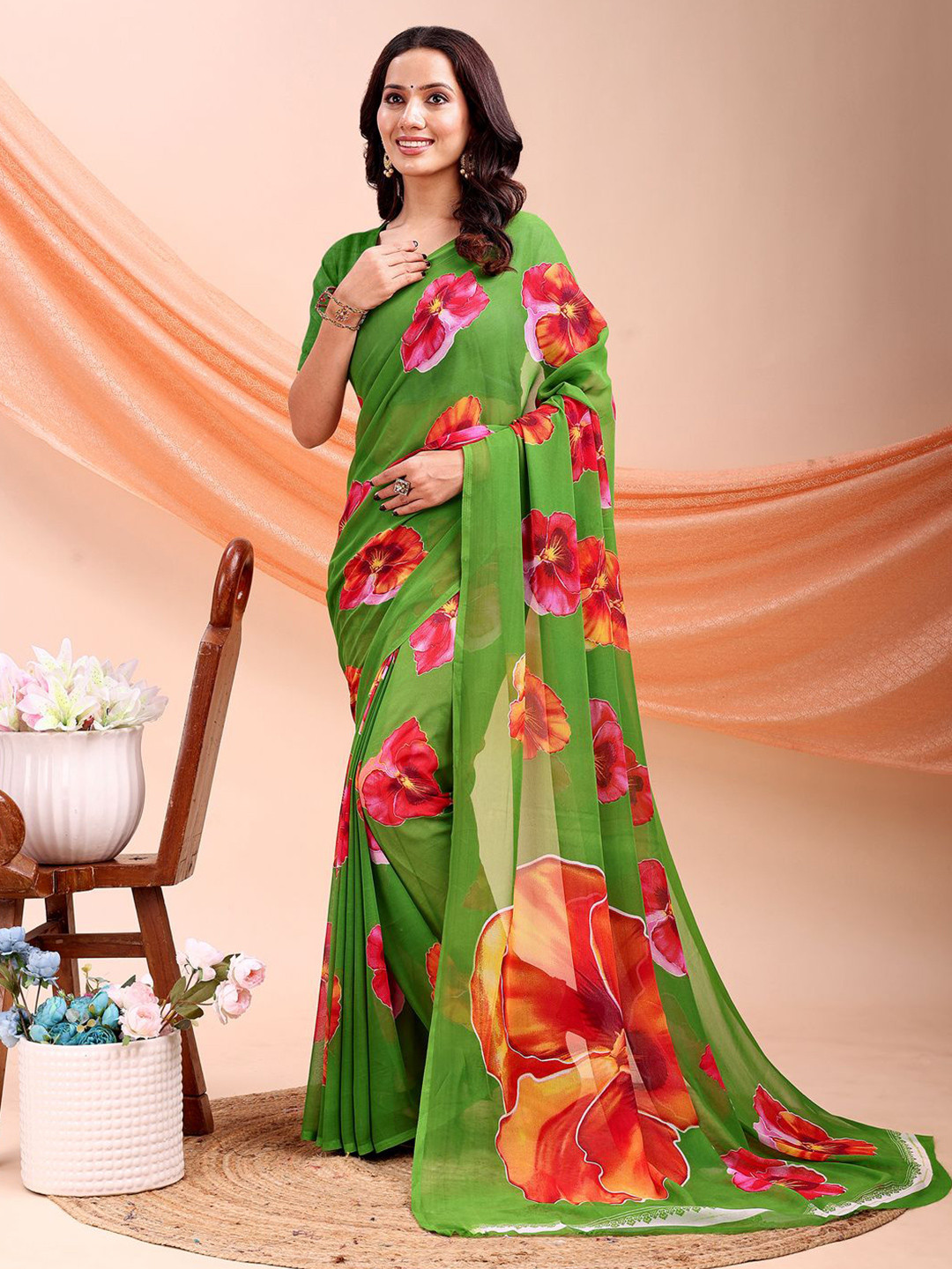 Leelavati Floral Printed Pure Chiffon Saree