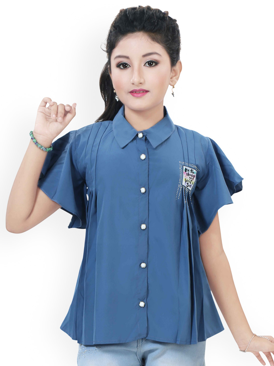 Darji Fashion Girls Printed Flared Sleeve Shirt Style Top
