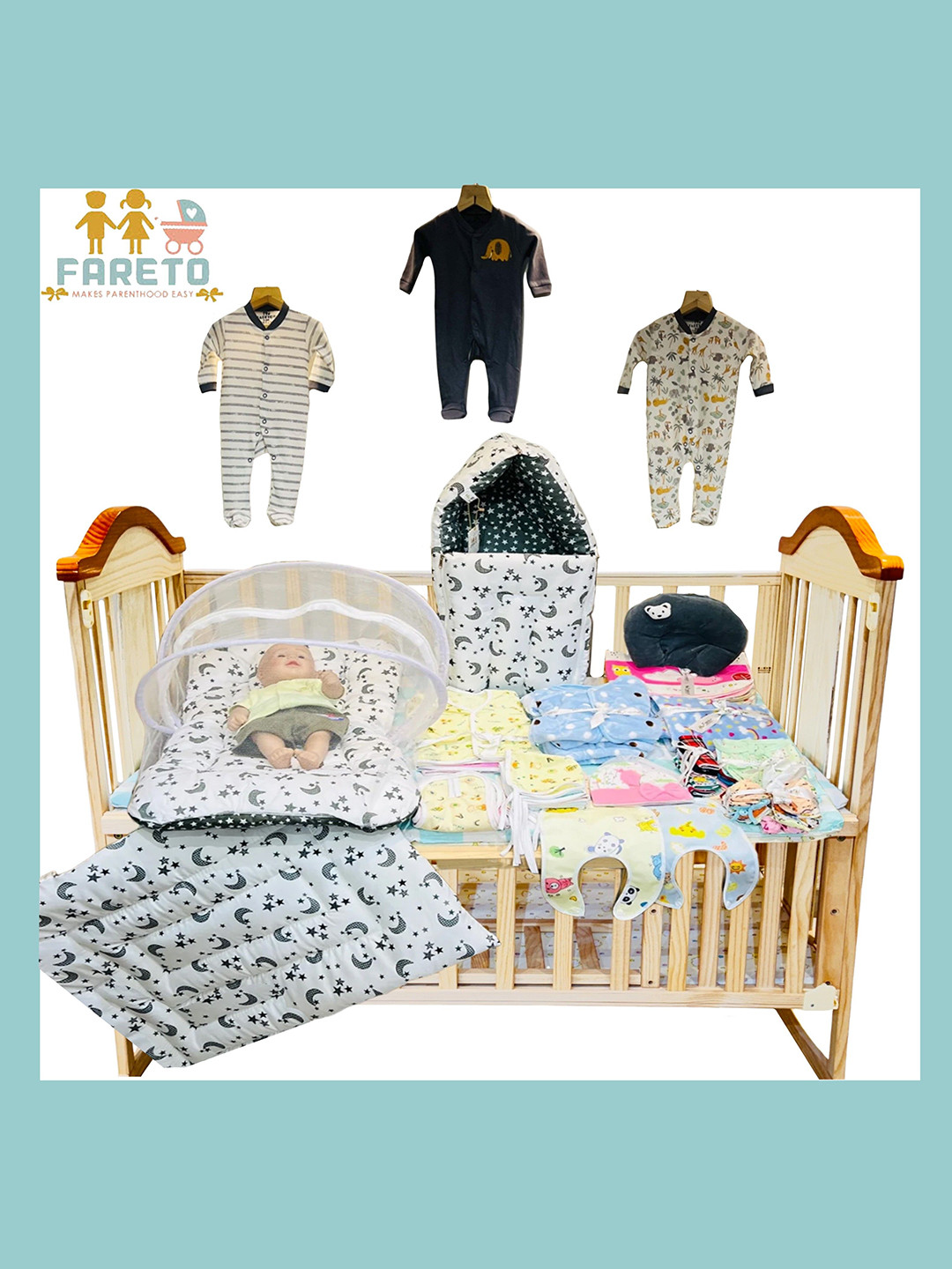 Fareto Infants Set Of 66 Printed Cotton Baby Apparel Gift Set