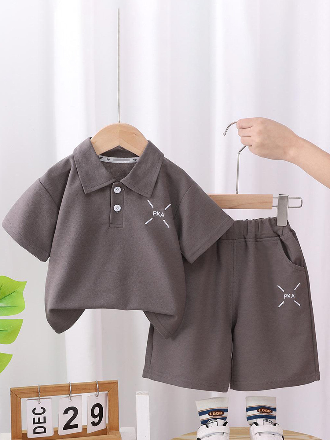 POP STREET KIDS Boys Polo Collar T-Shirt With Shorts