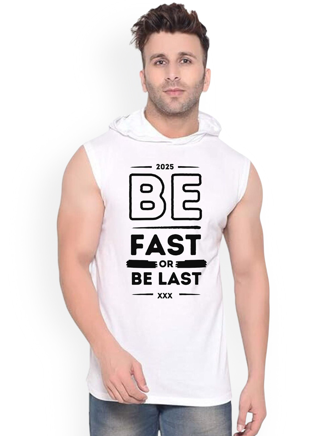 Fashnobic Men Be Fast Printed Hooded-Neck Gym Vests
