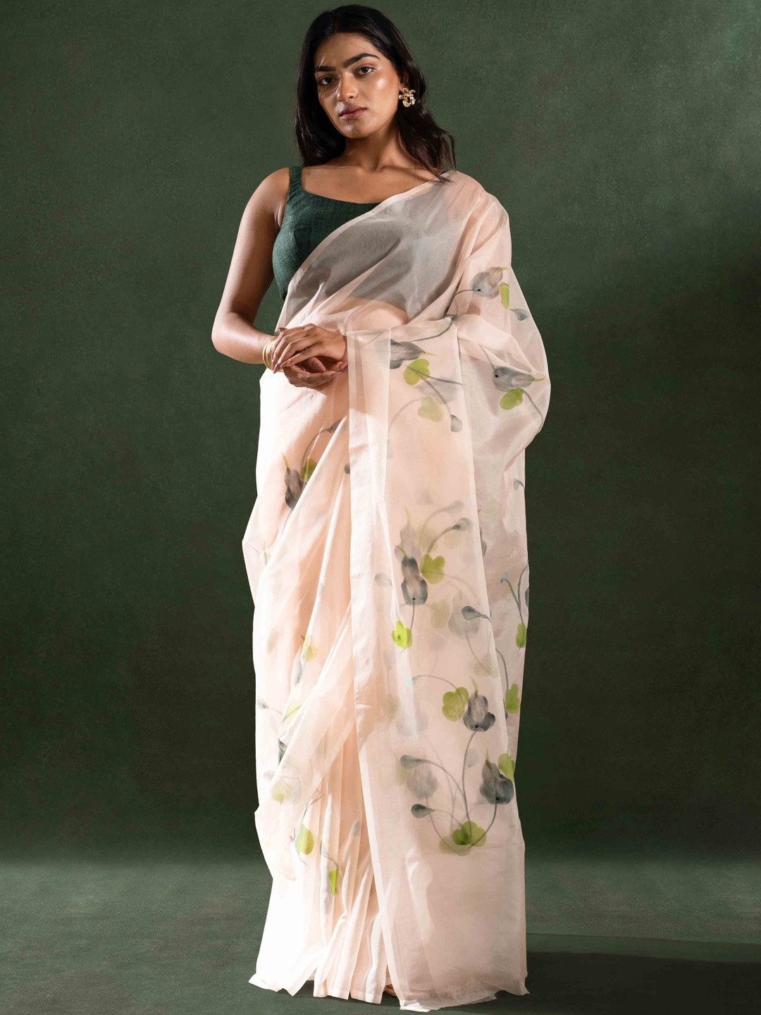 Magga Floral Printed Organza Saree with Blouse Piece