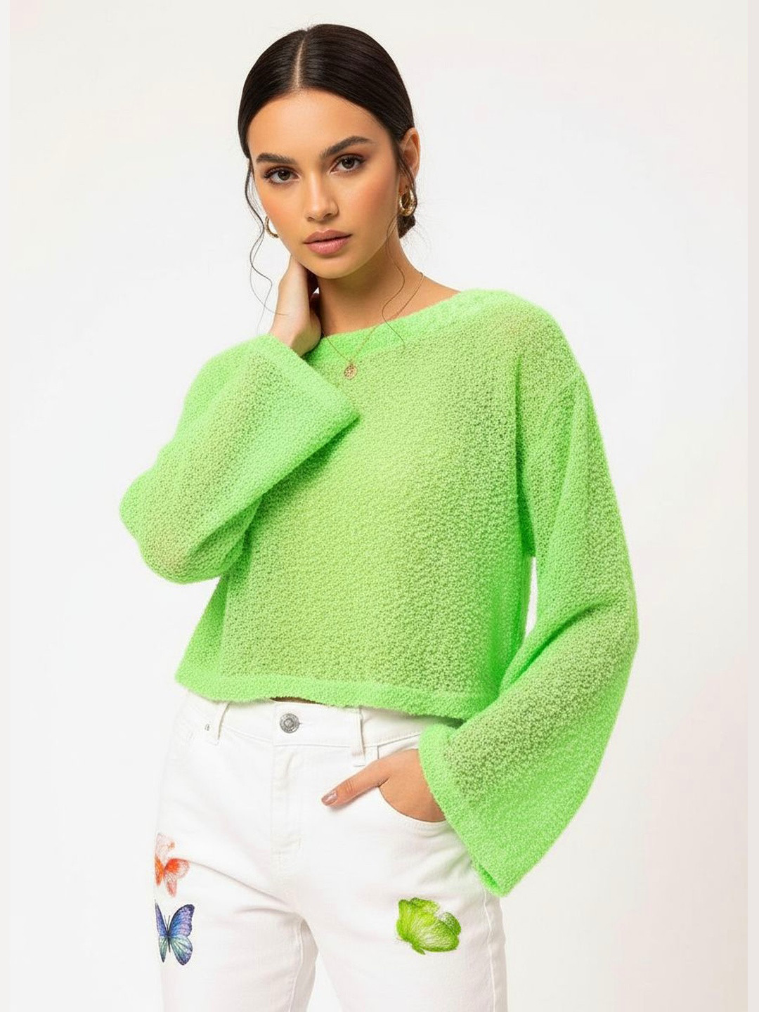 DressBerry Boucle Paradise Semi Sheer Boxy Top