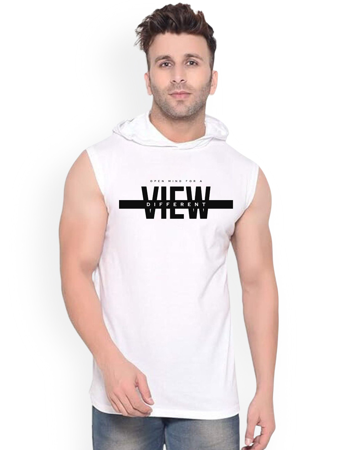 Fashnobic Men View Different Printed Hooded-Neck Gym Vests