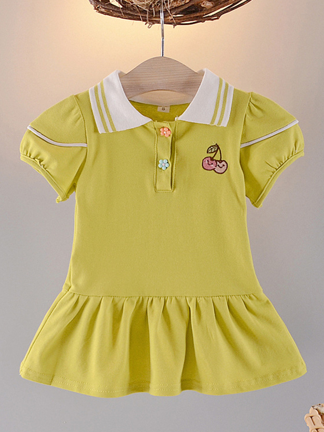 POP STREET KIDS Girls Puff Sleeve Drop-Waist Dress