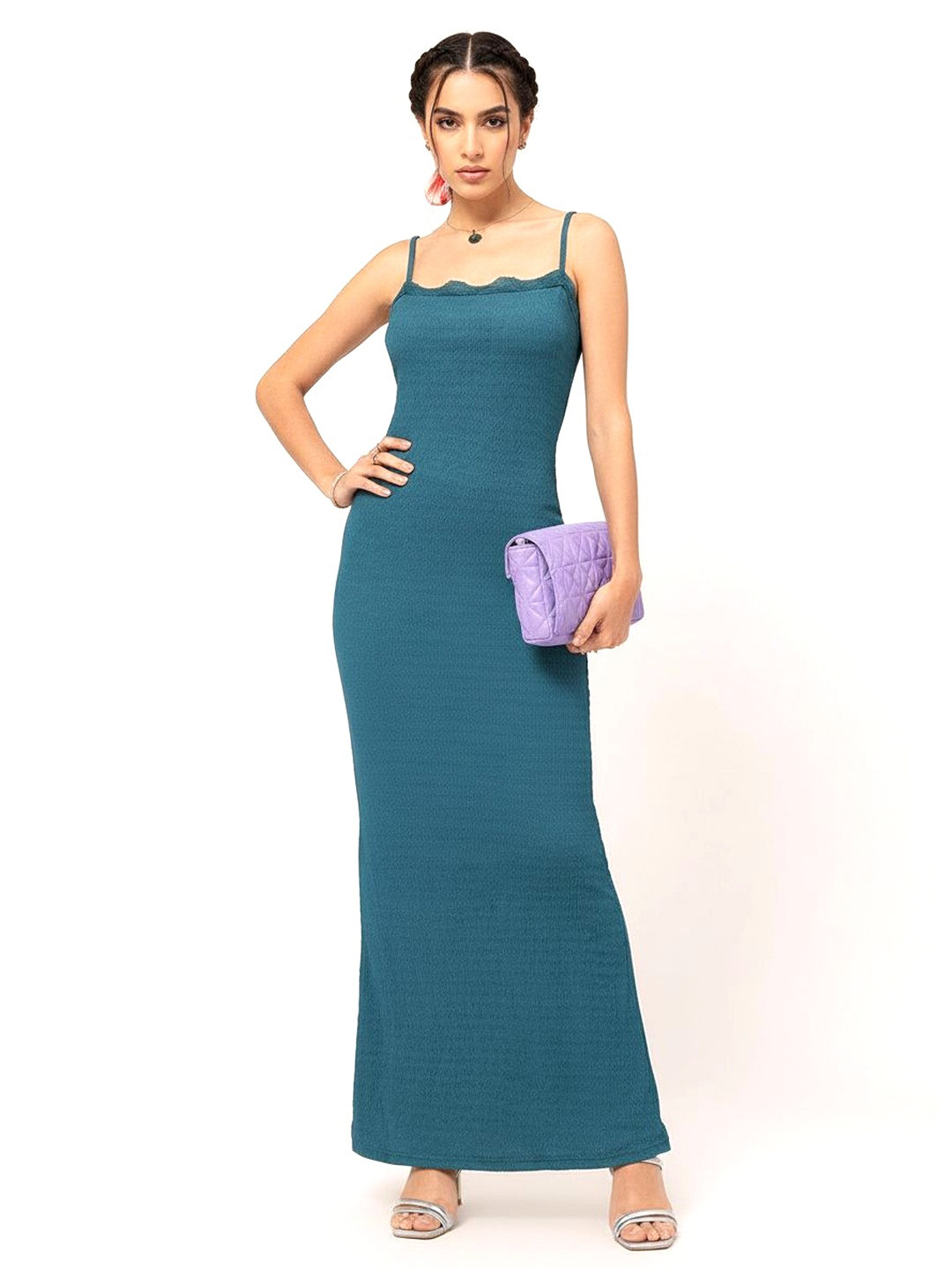 DressBerry Textured Urbanism Lace Insert Detail Maxi Dress