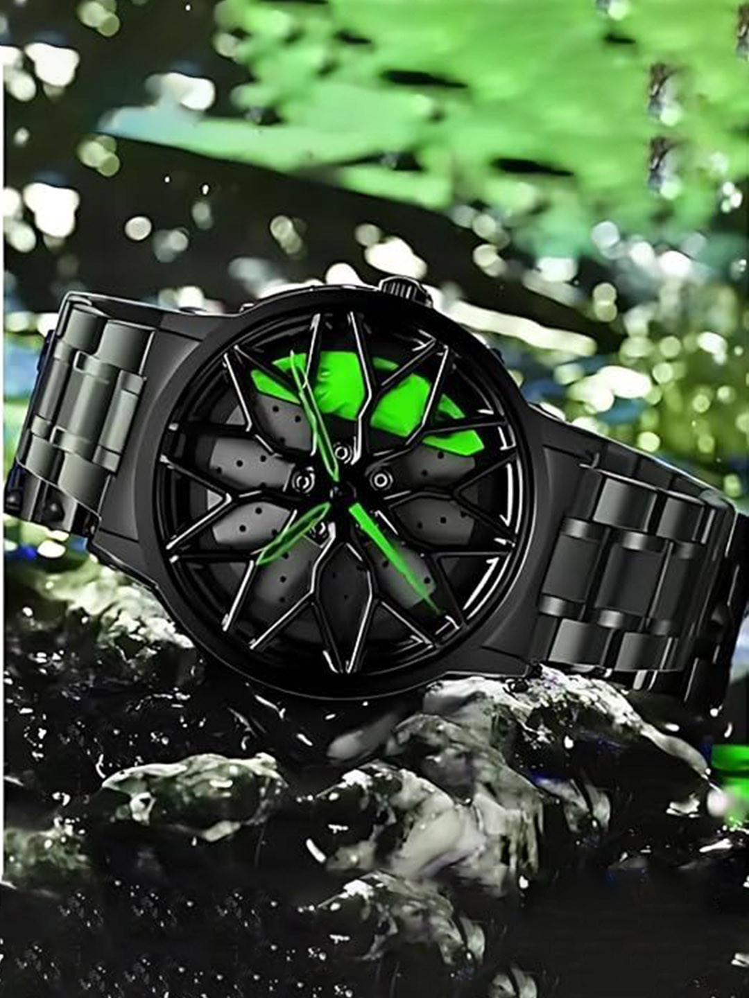 SWADESI STUFF Men Round Dial & Stainless Steel Straps Analogue Watch ROTATE 005 GREEN