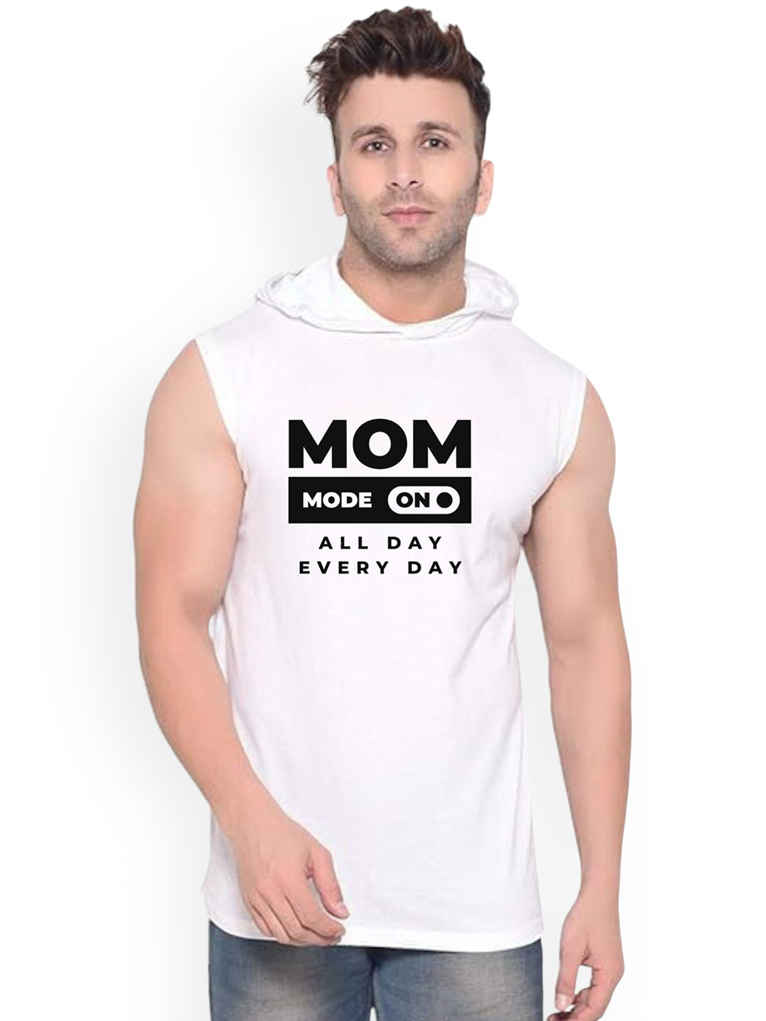 Fashnobic Men Hooded Neck Mom Mode On Printed Vests