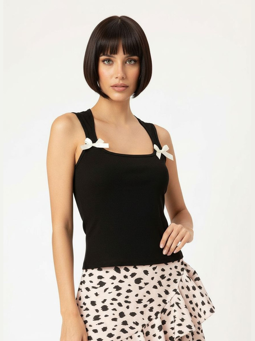 DressBerry Vintage Revival Bow Detail Scoop Neck Top