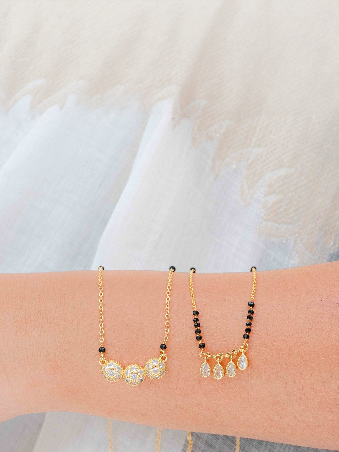 Zeraki Jewels Meher And Anushka Set Of 2 Stones Studded & Beaded Teardrop Mangalsutras