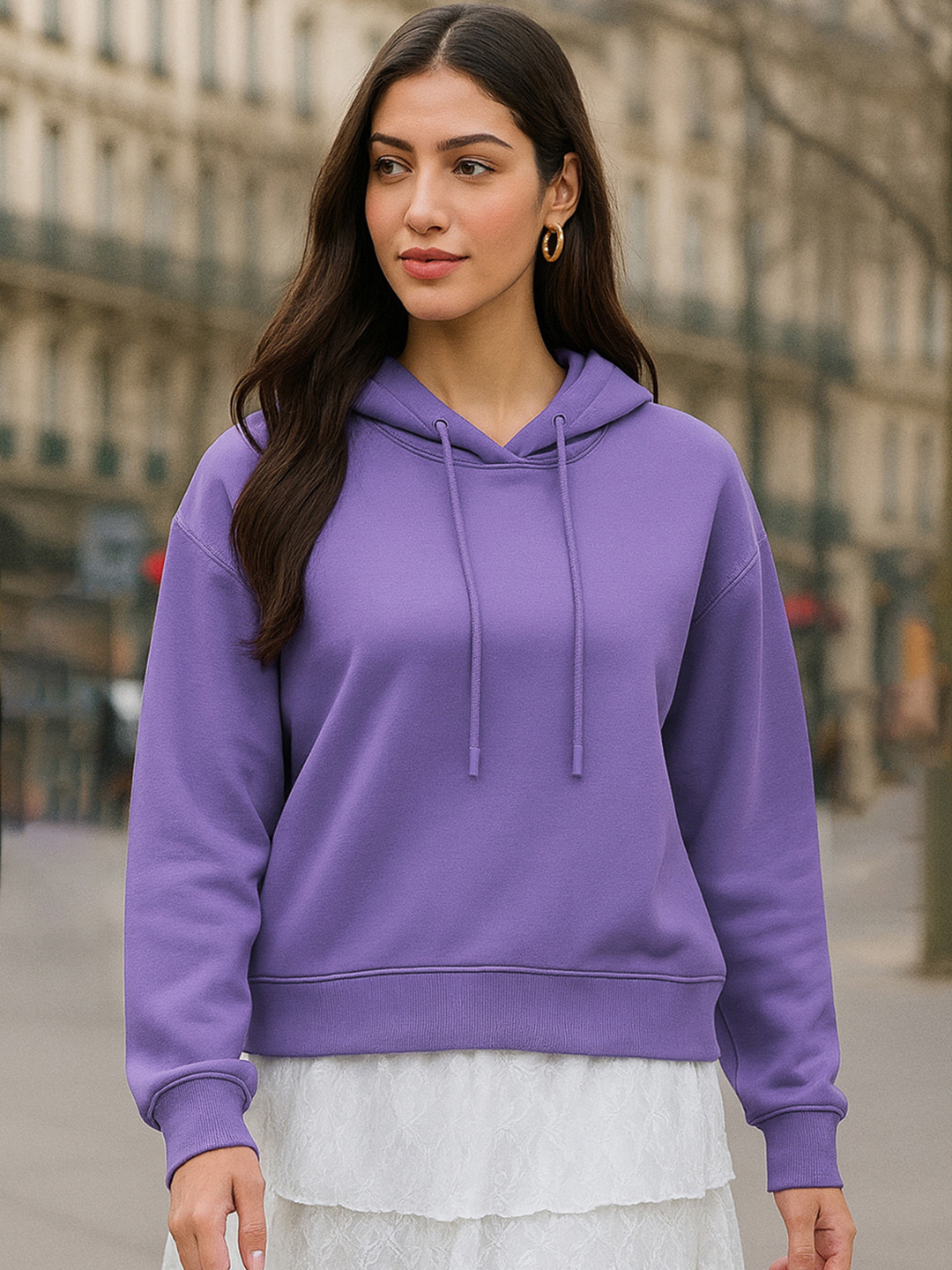 Bewakoof Women's Paisley Purple Oversized Hoodies