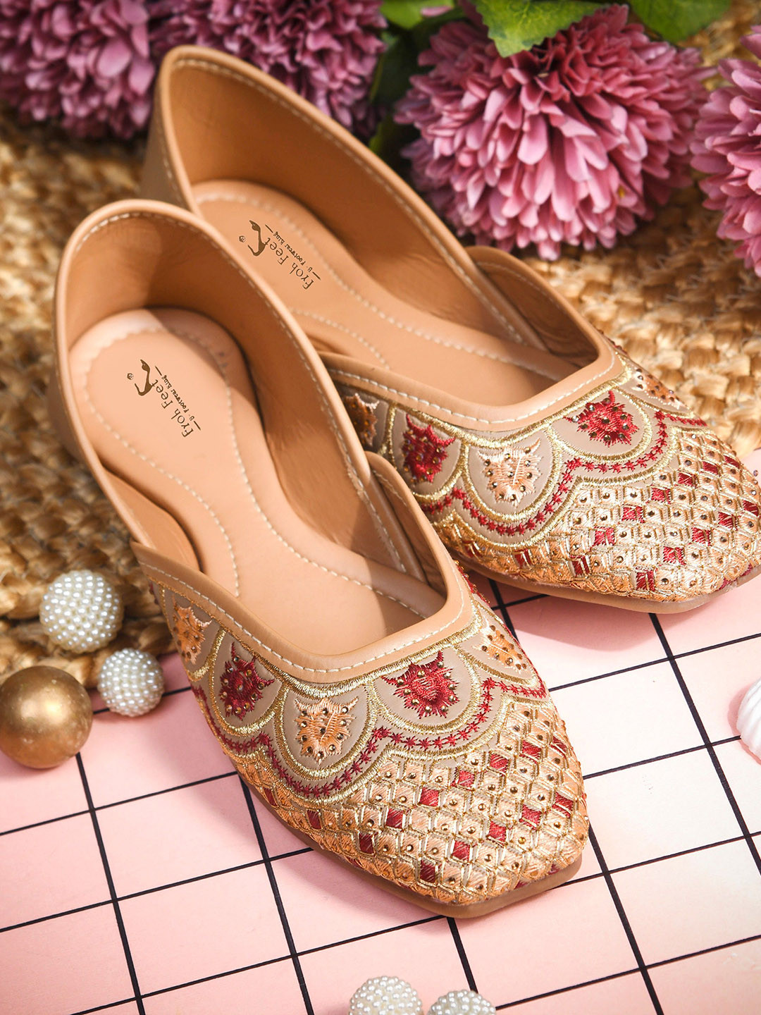 Froh Feet Imperial Charm Luxe Women Woven Design Round Toe Slip On Mojaris