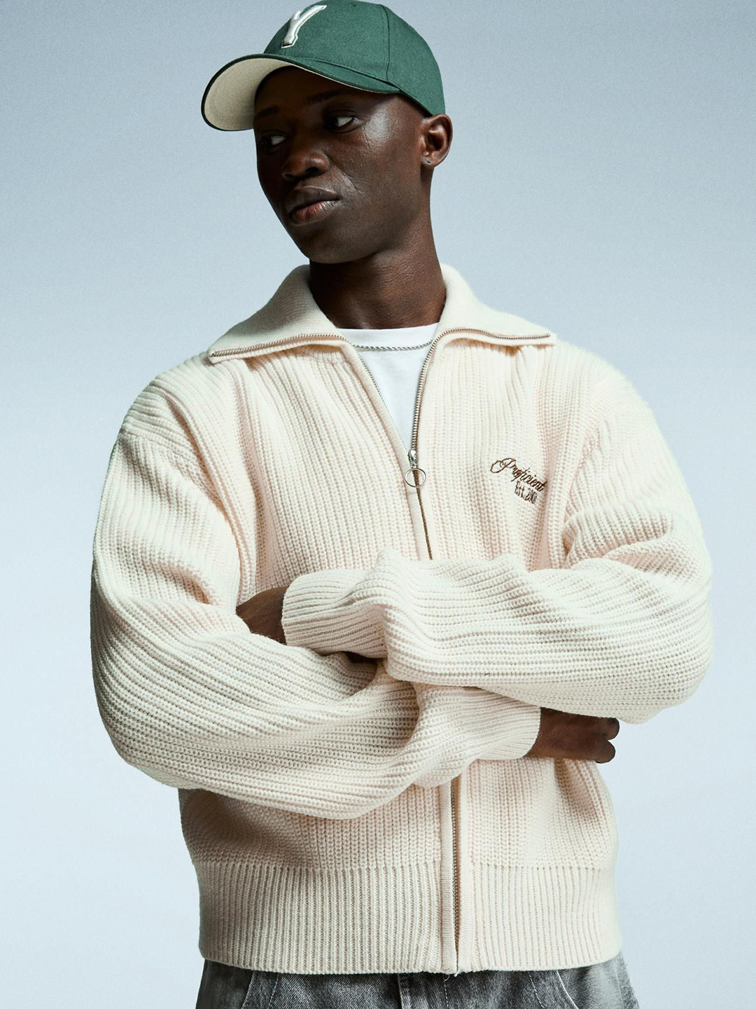 Bershka Men Self Design Embroidered Tailored Mock Collar Zip Up Jacket