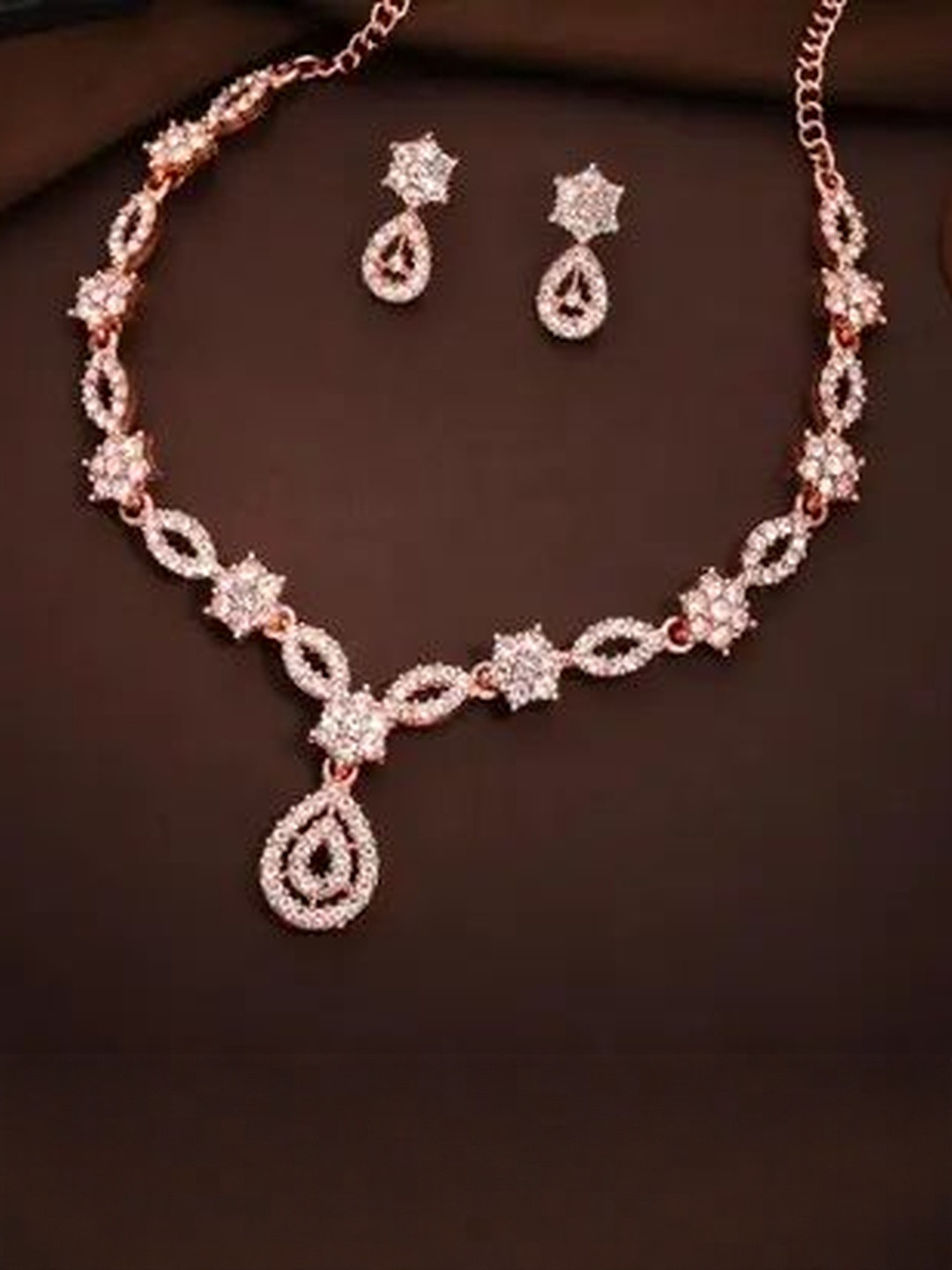 JEVIA FASHION Women Gold Brass Gold Plated With American Diamond Stone Jewellery Set