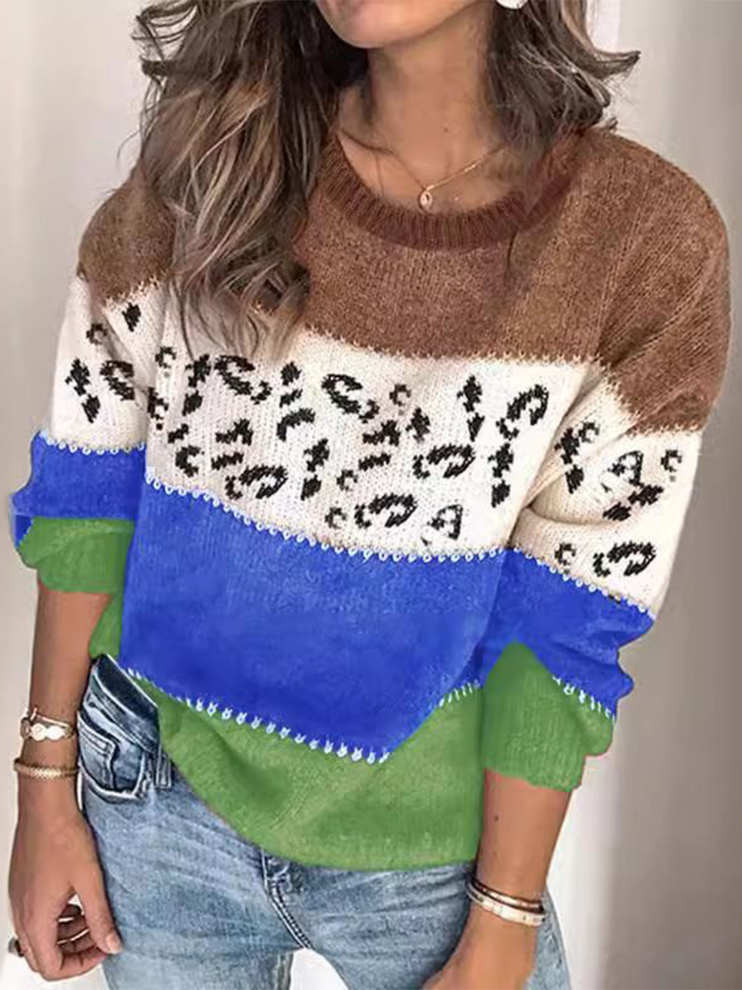 StyleCast Women Colorblocked Round Neck Pullover Sweater