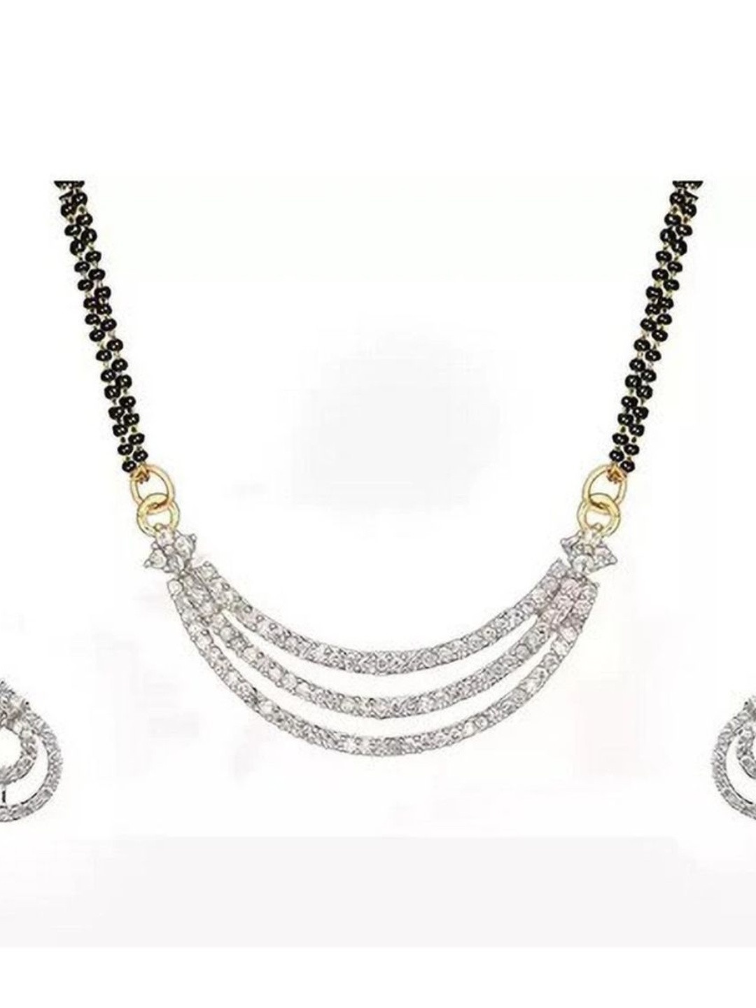 Riyasales Silver-Toned Alloy Artificial Stones Mangalsutra