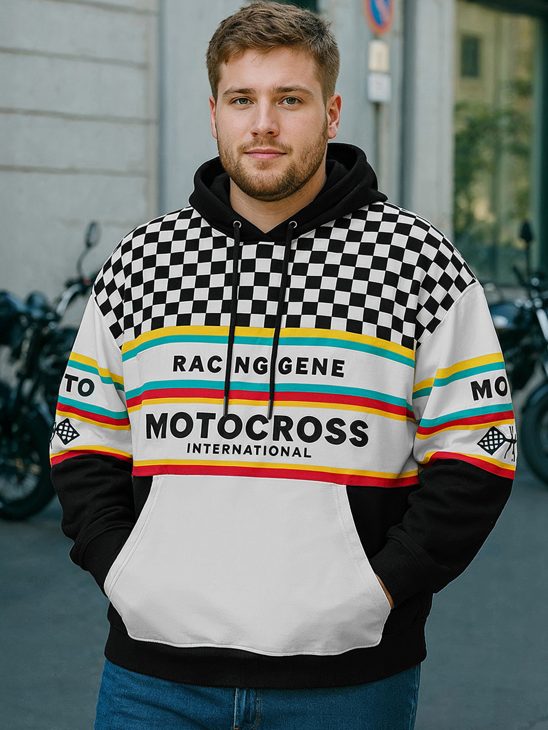 Bewakoof Heavy Duty Men Plus Size Printed Hooded Cotton Pullover Sweatshirt