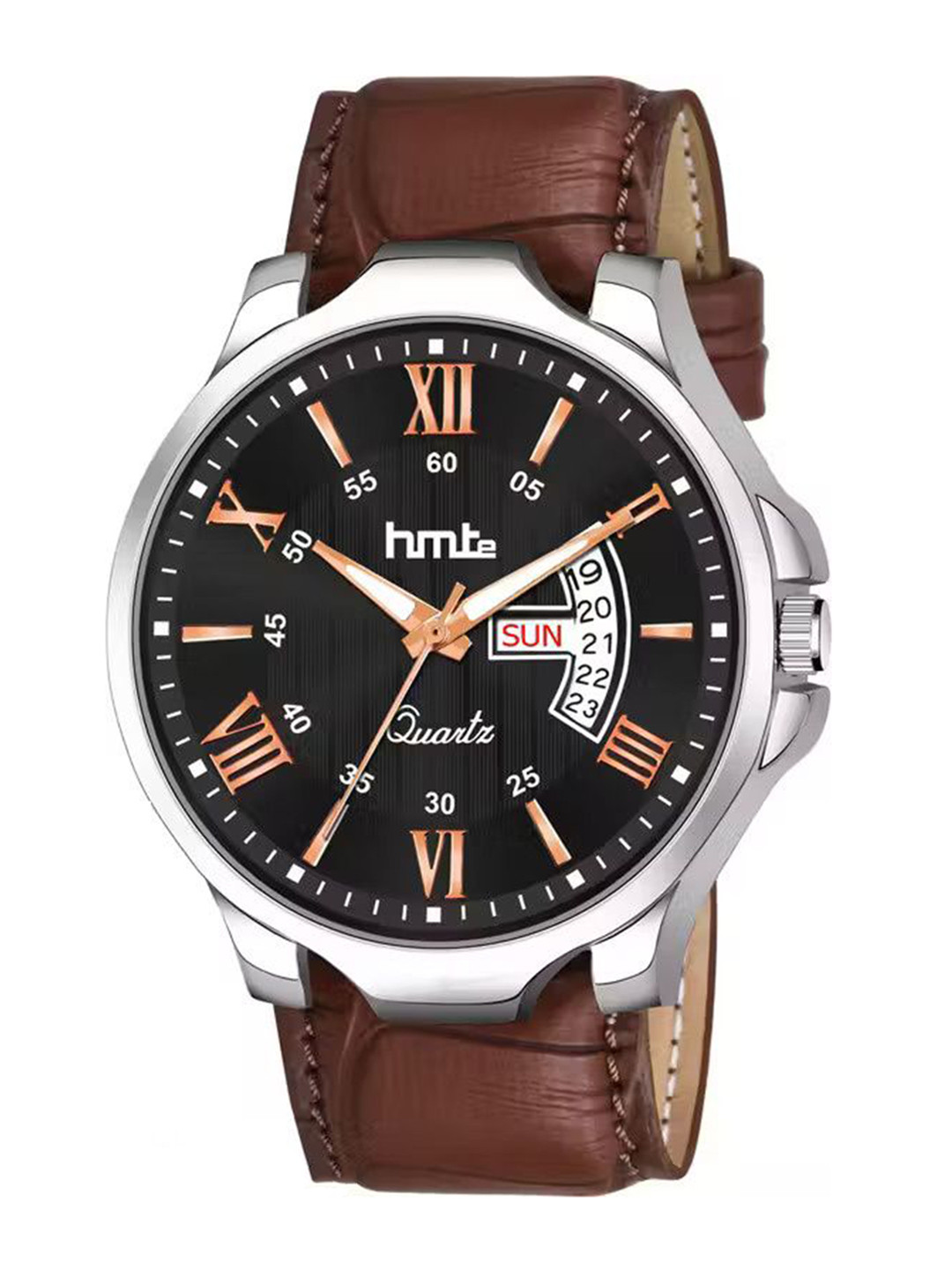 HMTE Men Dial & Textured Straps Analogue Watch HM-56202 BlackBrown