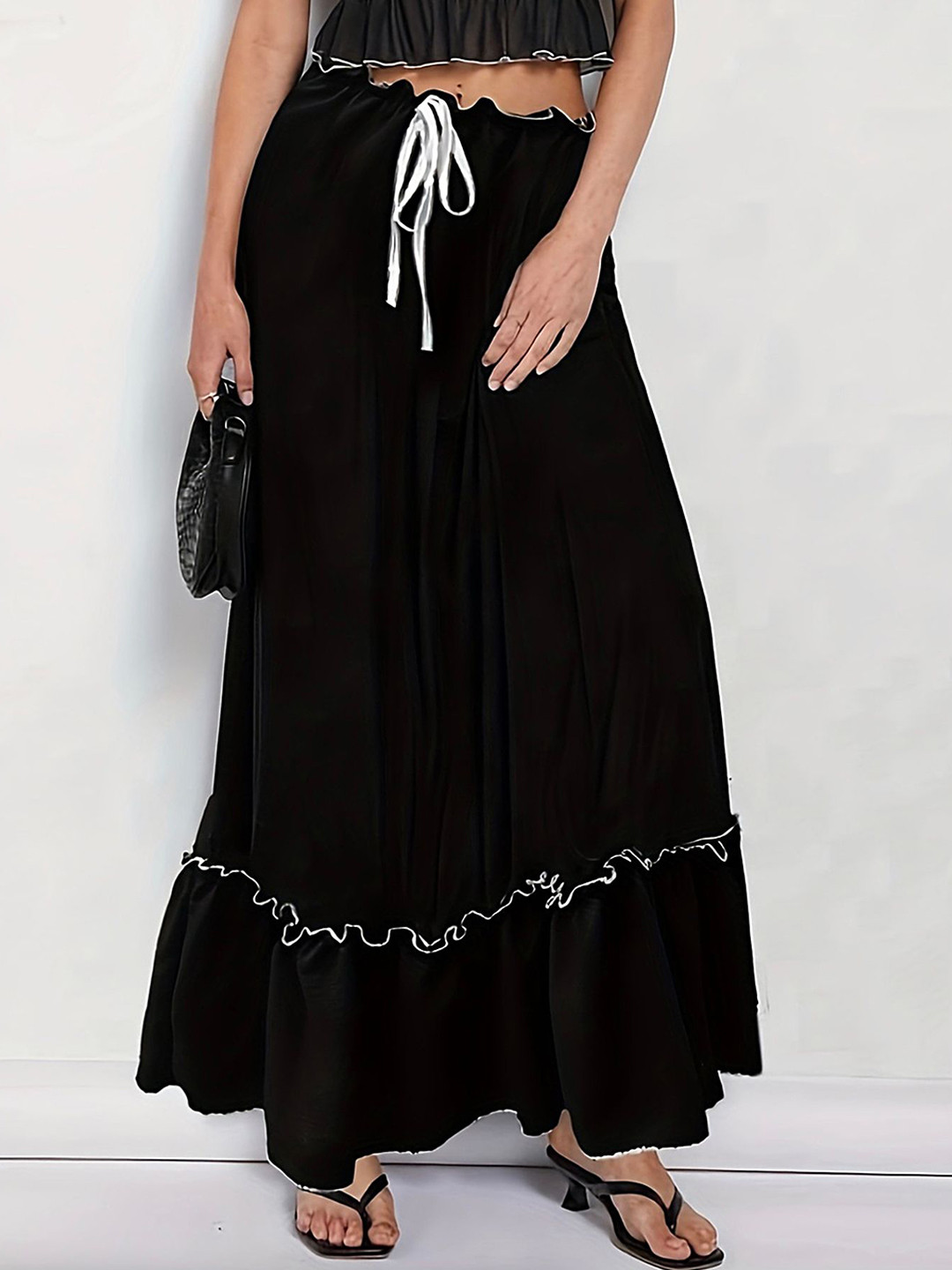 LULU & SKY Women Flared Layered Maxi Skirt