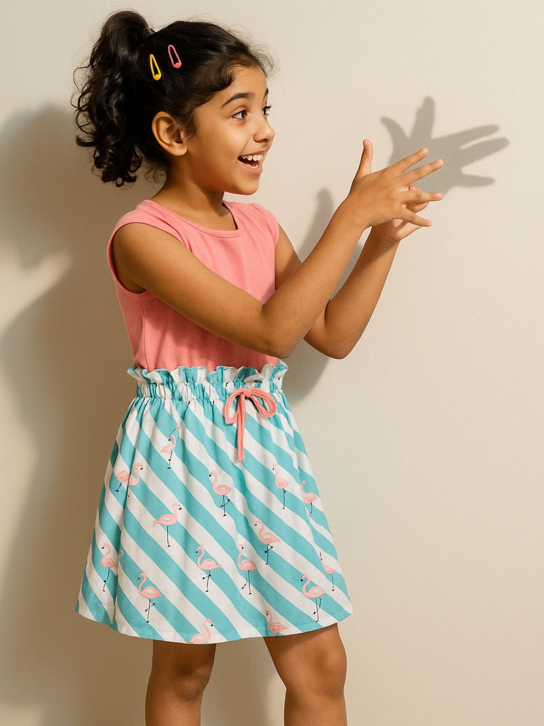 TALES & STORIES Girls Pink Striped Cotton Dress