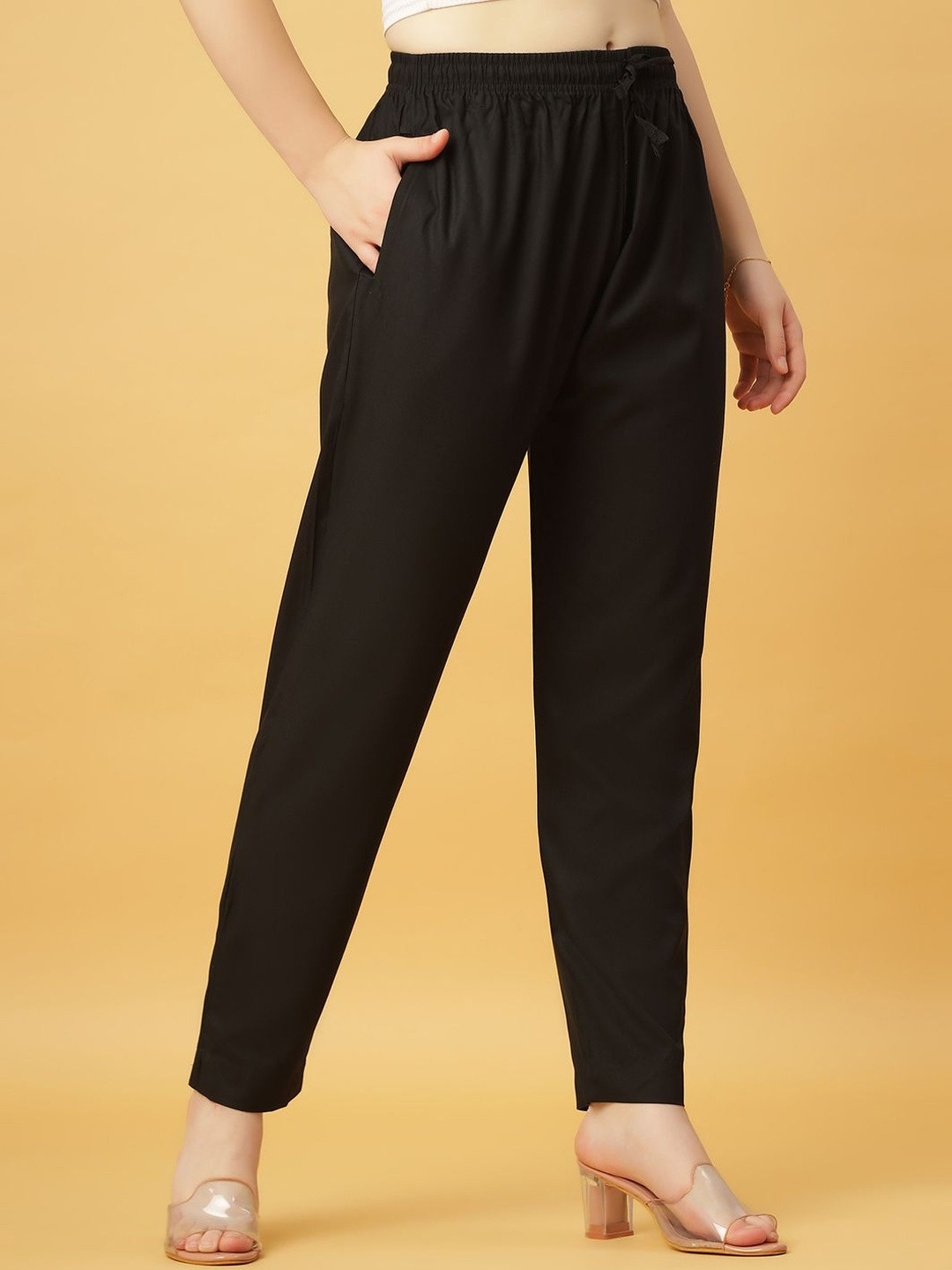 GANIX FASHION THAT DEFINE YOU Women Black Viscose Rayon Solid Straight Fit Regular Trousers