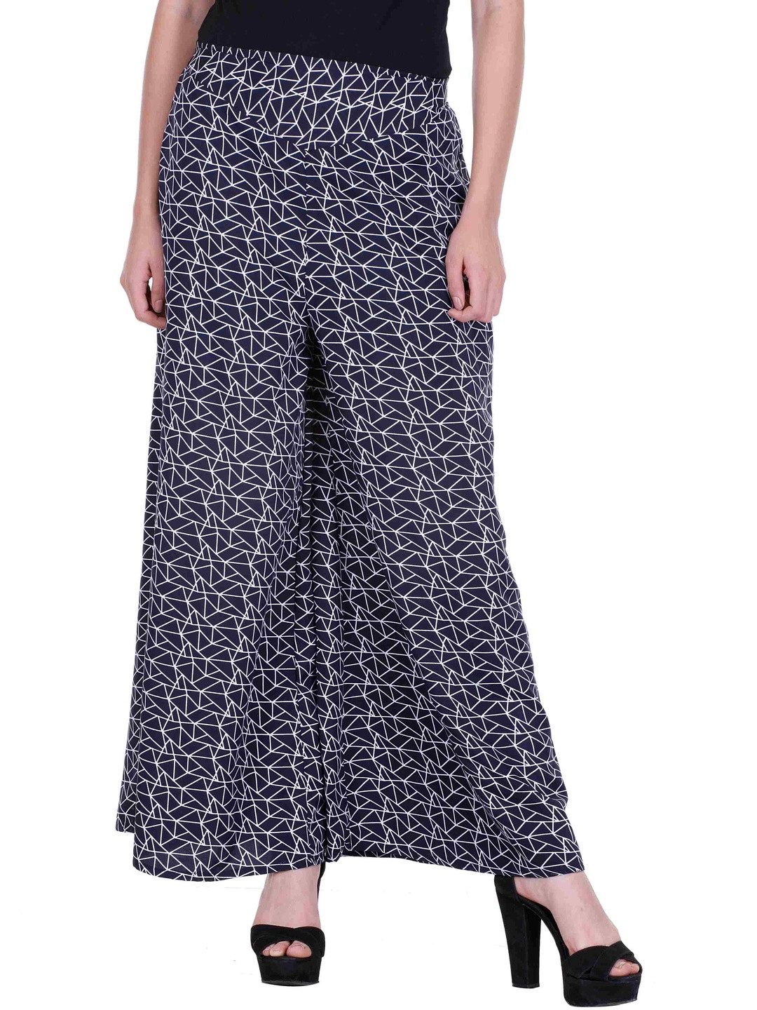 DressBerry Women Navy Blue Polyester Printed Wide Leg Anti Fit Trousers