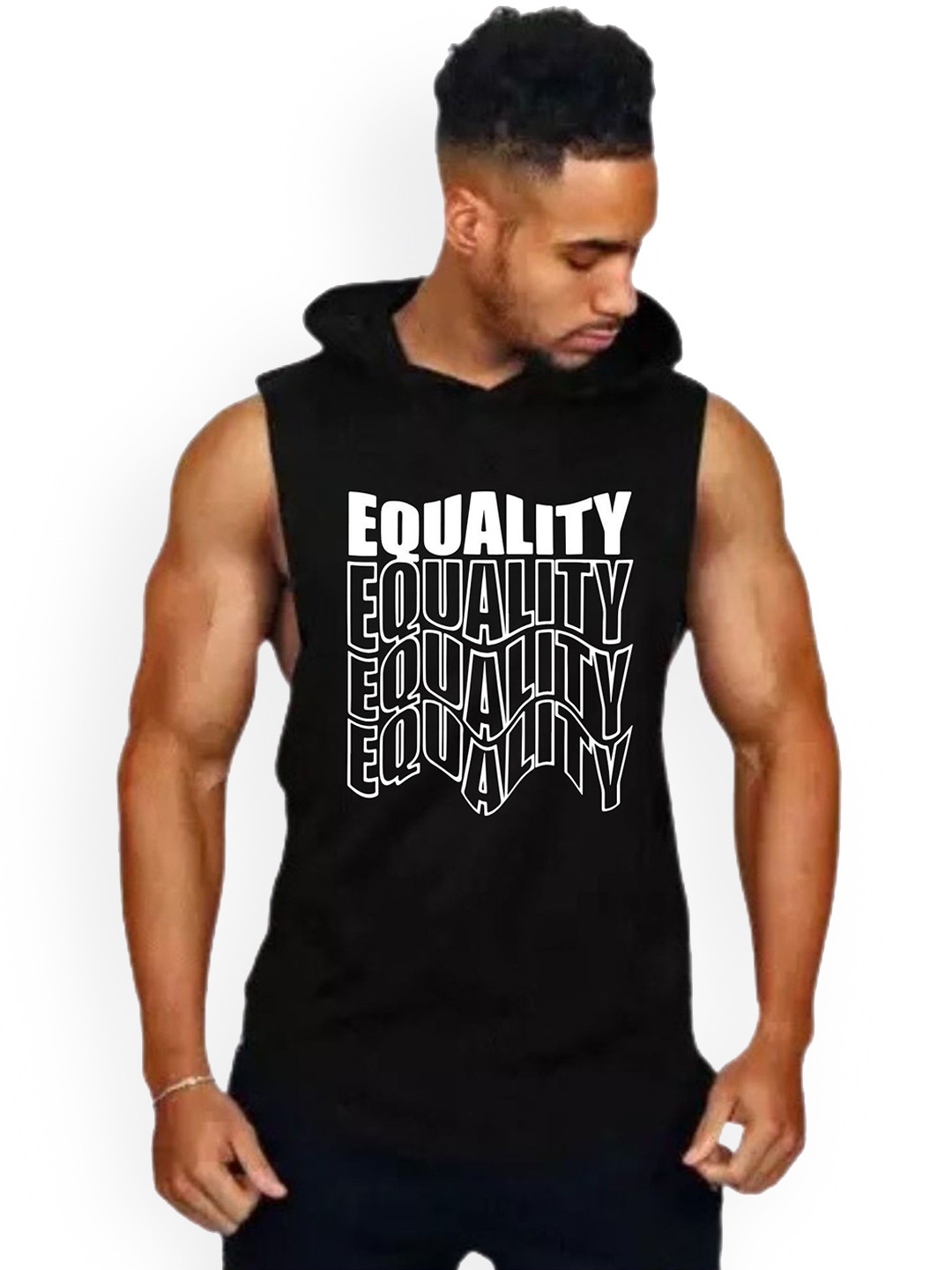 Fashnobic Men Equality Printed Hooded Neck Sleeveless Gym Vest