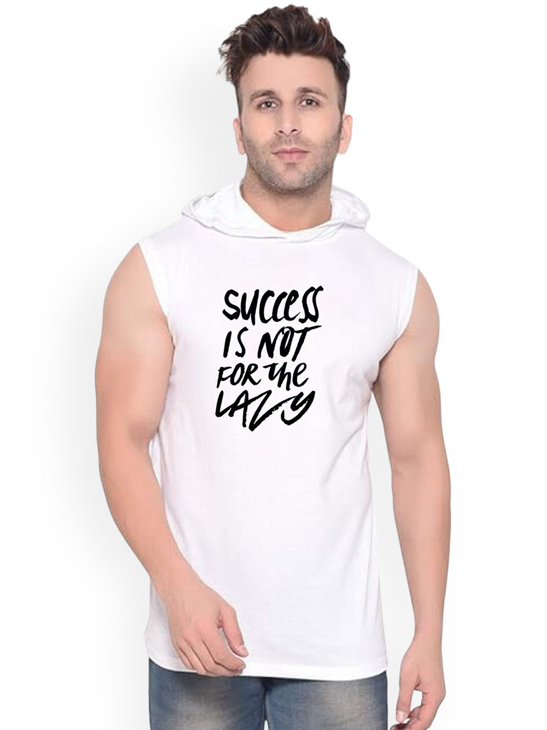 Fashnobic Men Sucess Is Not Printed Hooded-Neck Gym Vests