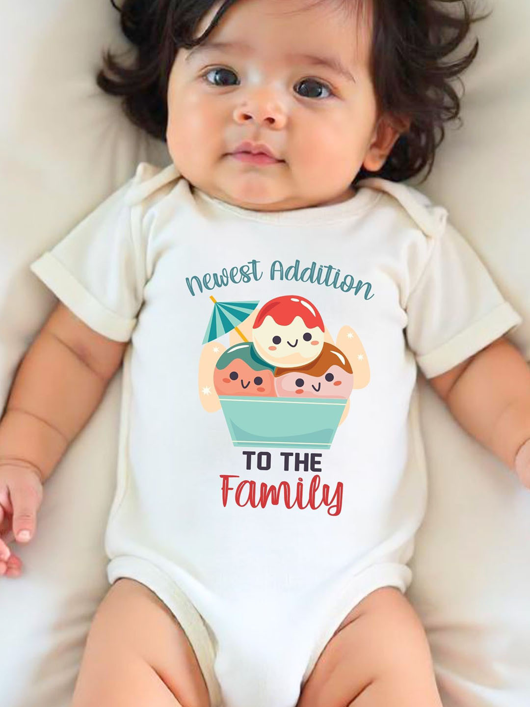 KNITROOT Infants Newest Addition To The Family Printed Cotton Envelope Neck Bodysuit