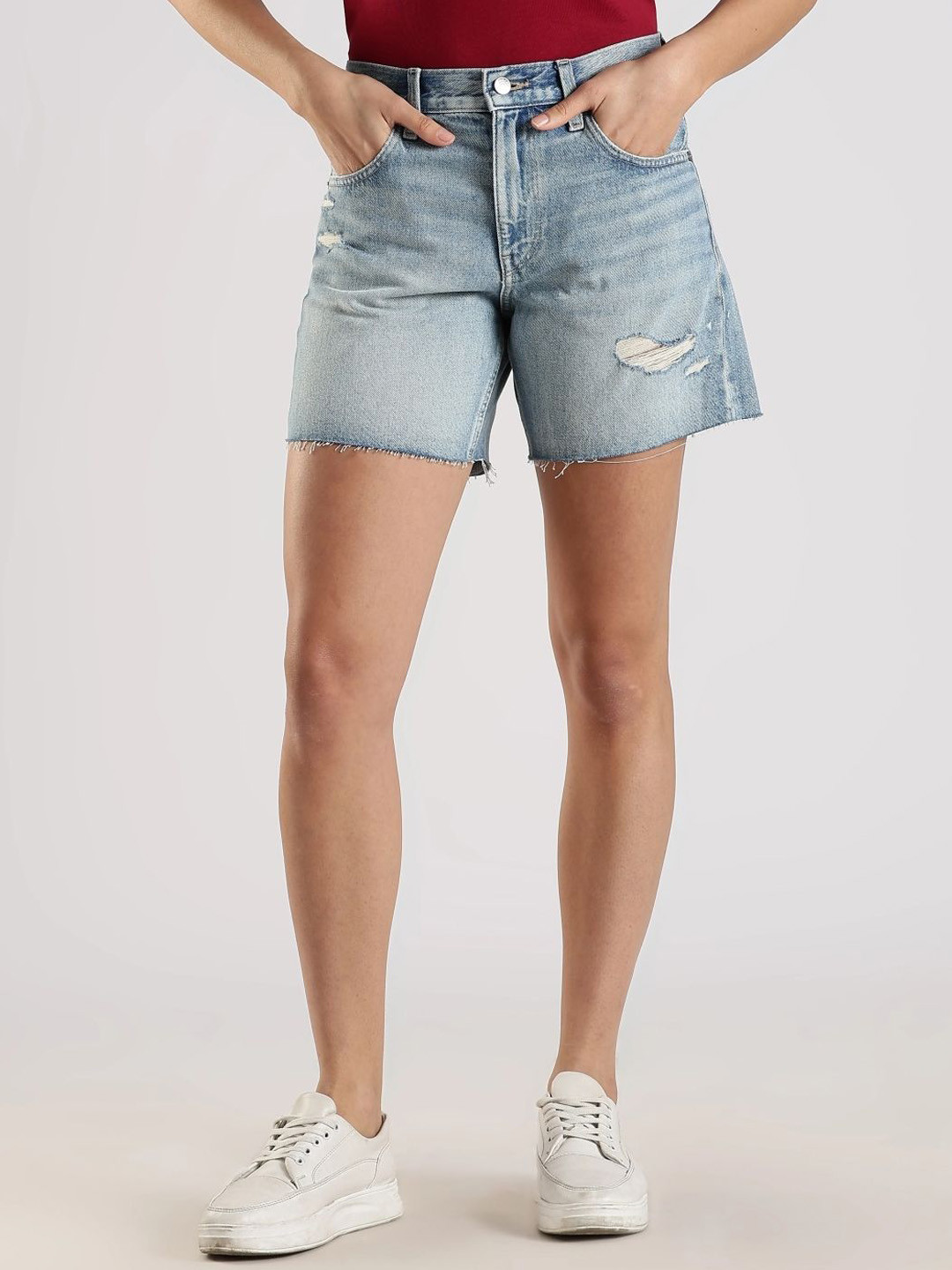 Calvin Klein Jeans U.S Women High-Rise Distressed Denim Shorts