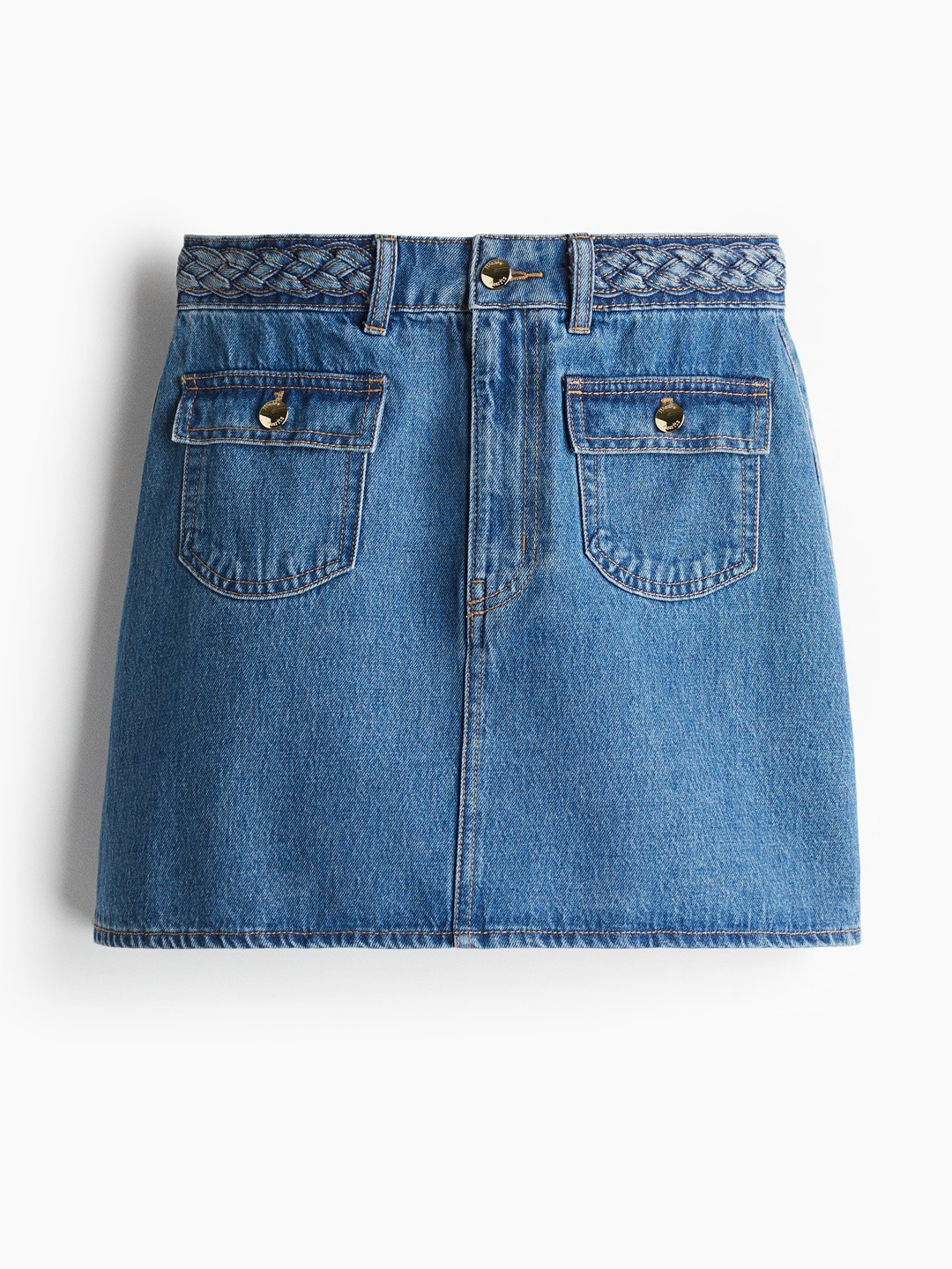 H&M Braided-Trim Denim Skirt