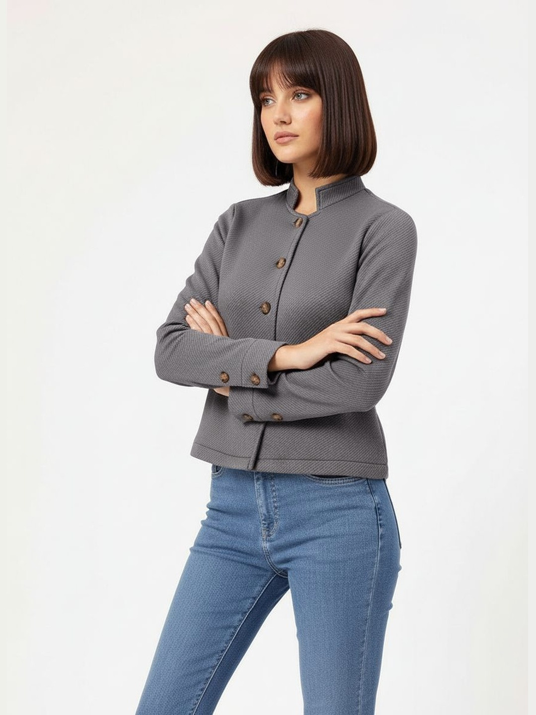 Dressberry Striped Mirage Stand Collar Jacket