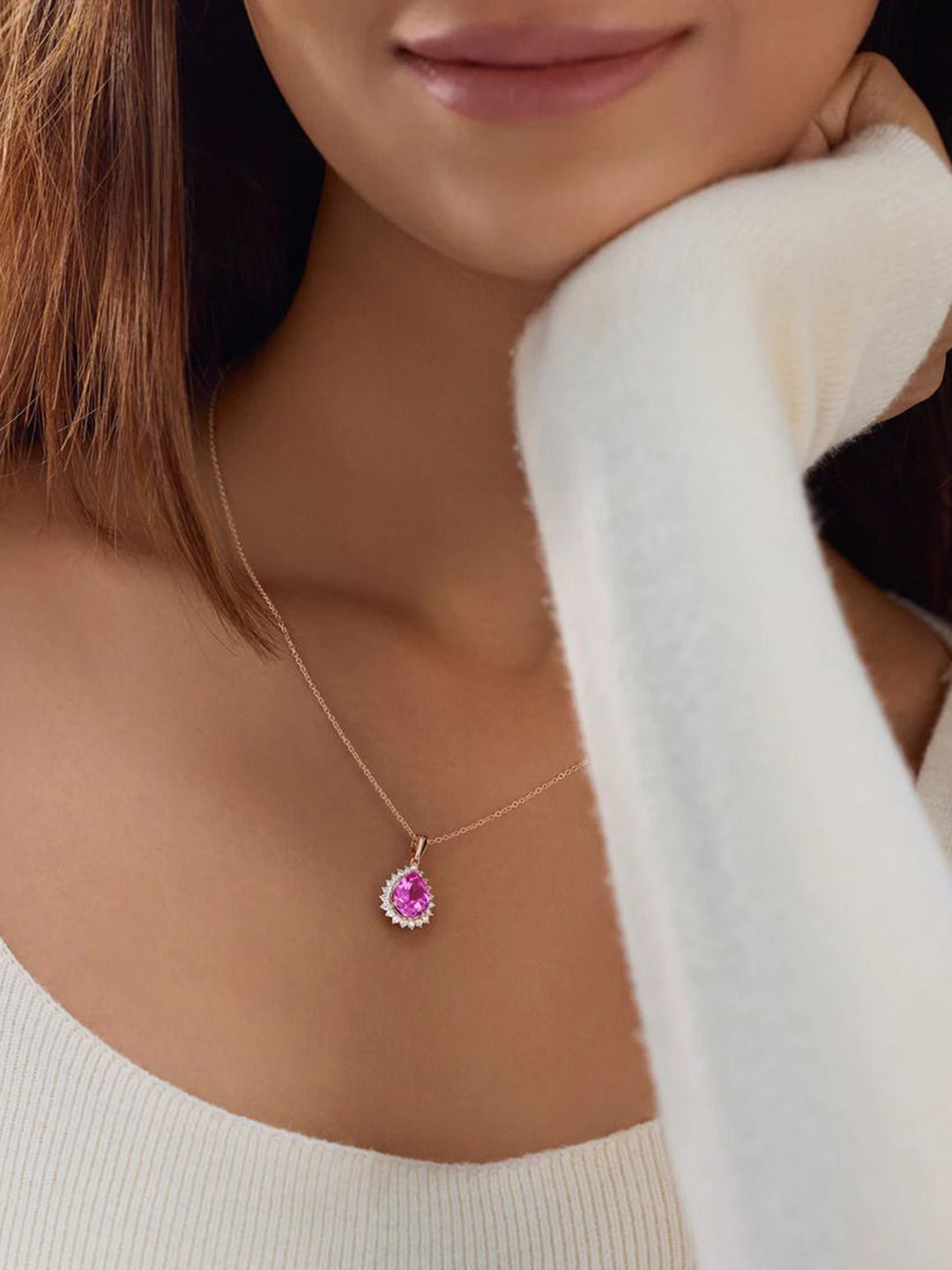 BAYAN JEWELRY Women 925 Sterling Silver Sapphire & 0.28 CT Grown Diamond Necklace - 3.41 g