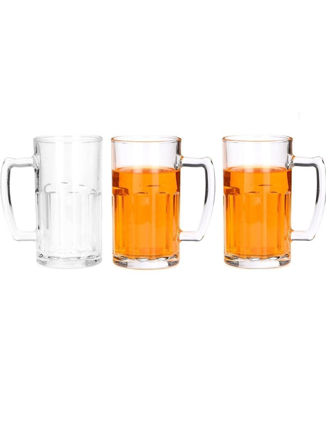 1ST TIME Transparent 3 Pieces Textured Glass Beer Glasses- 600 ml Each