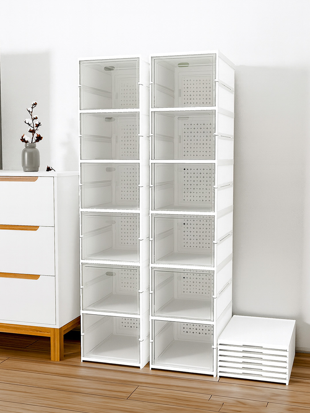 Myntra Elegant Homes Set Of 2 White 6-Layers Foldable Shoe Rack