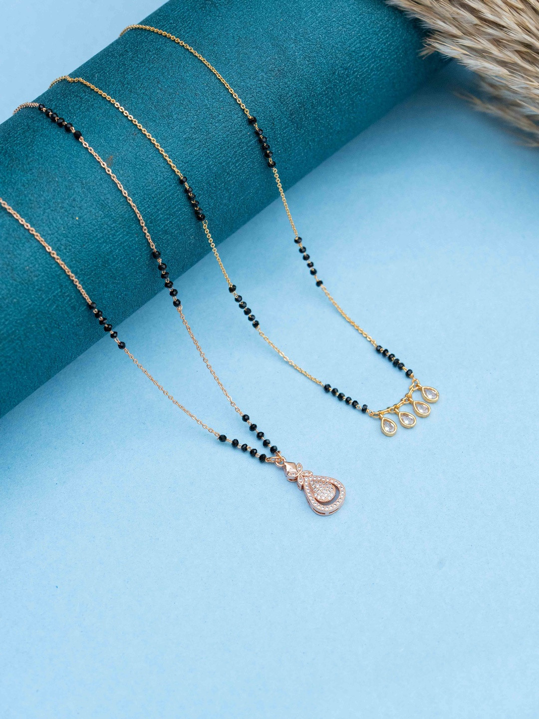 Zeraki Jewels Meher And Garima Set Of 2 Stones Studded & Beaded Teardrop Mangalsutras