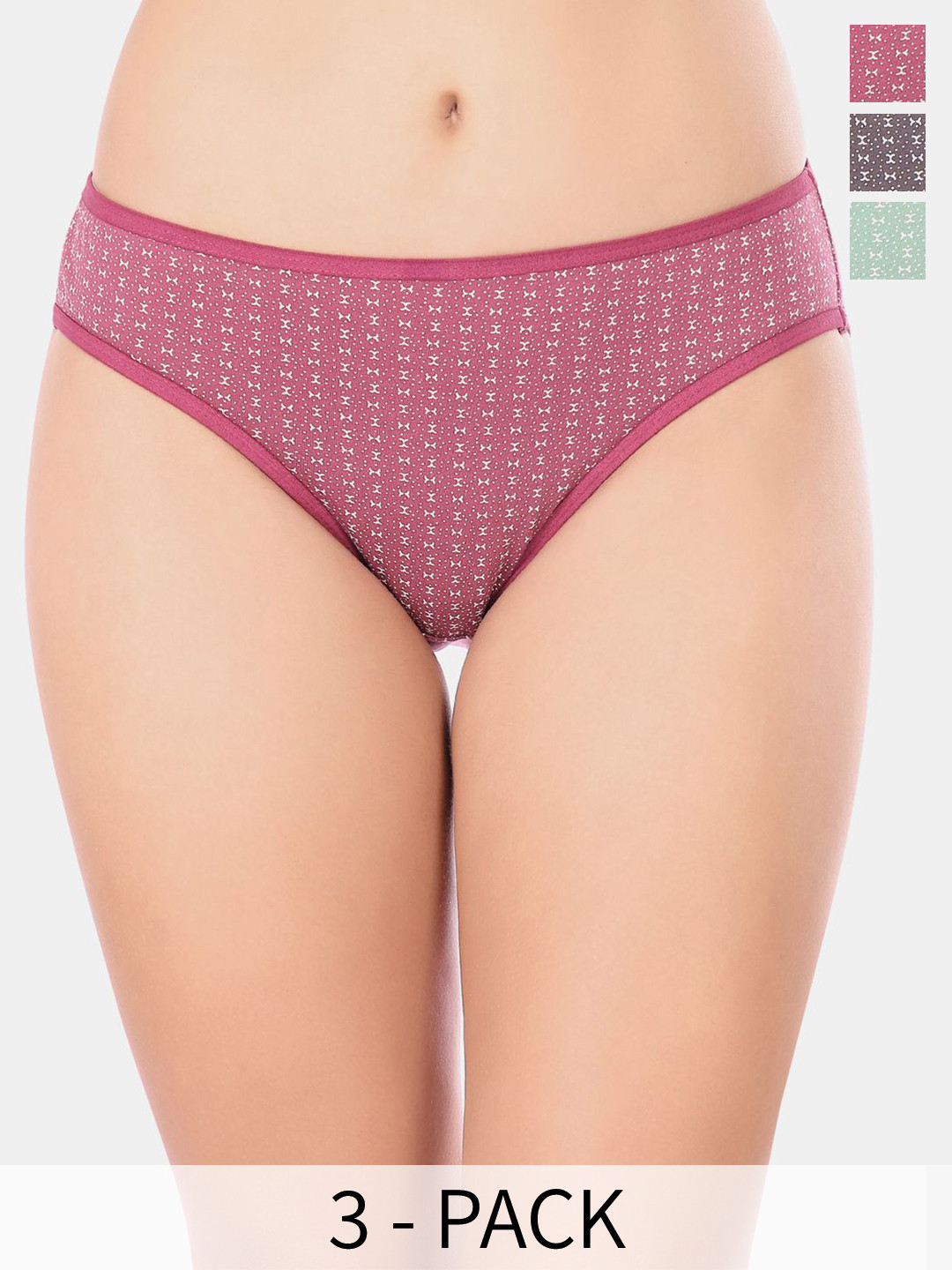 Bodycare Pack Of 3 Premium Assorted Self-Designed Cotton Mid-Rise Basic Briefs - 8574