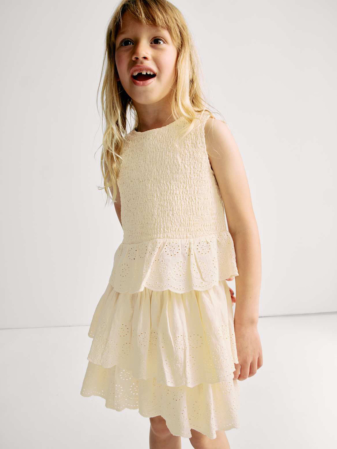 Marks & Spencer Girls Layered Schiffli Round neck Cotton Peplum Tops