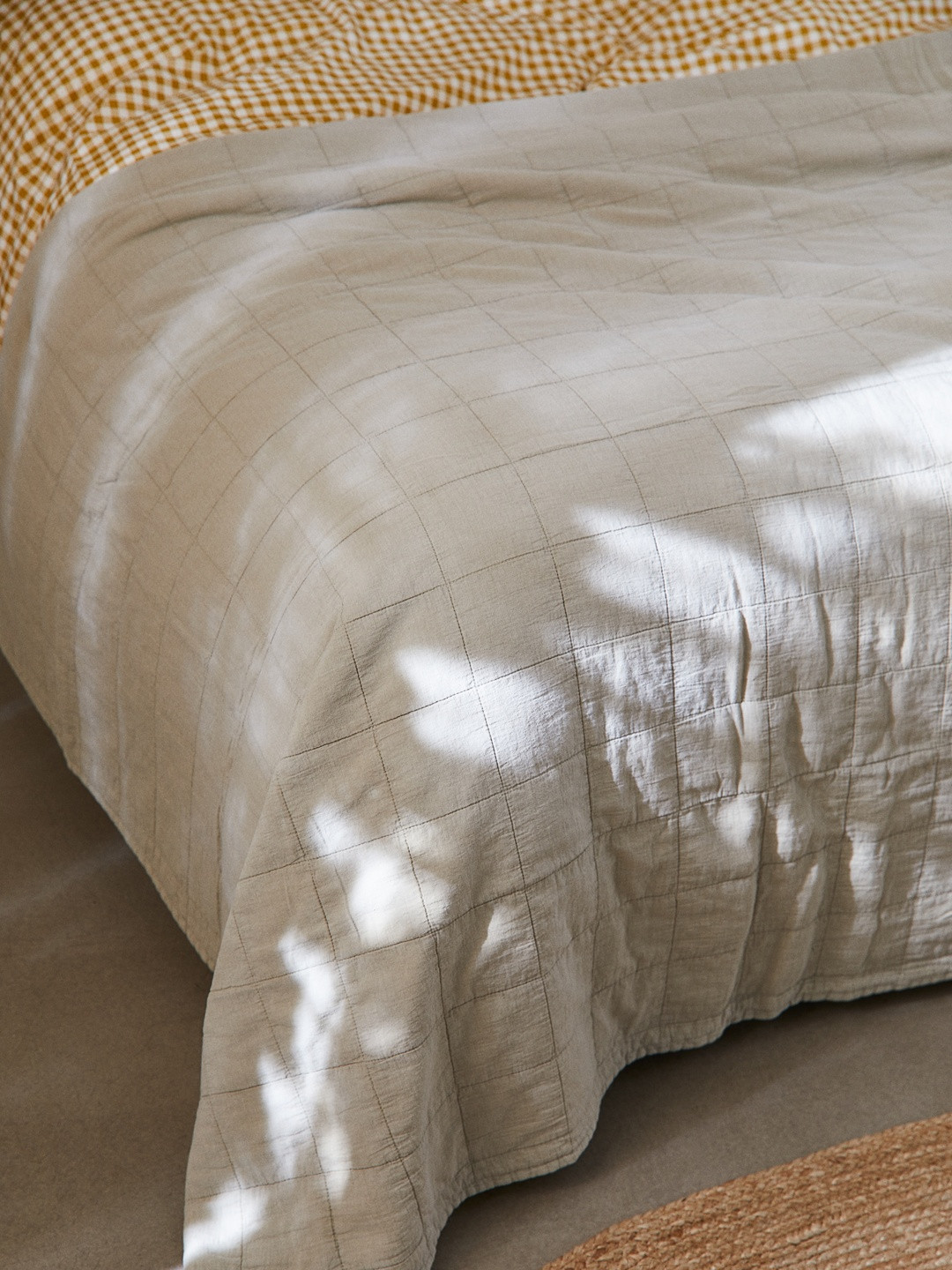 H&M Beige Pure Cotton Quilted Bedspread