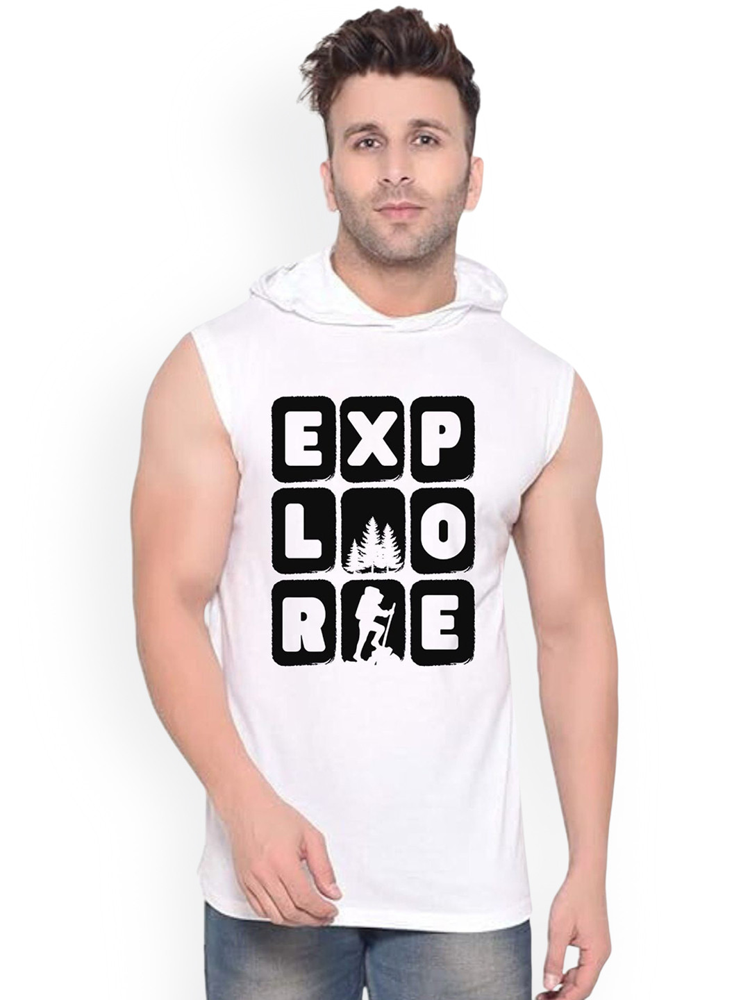 Fashnobic Men Explore Printed Hooded Neck Gym Vests