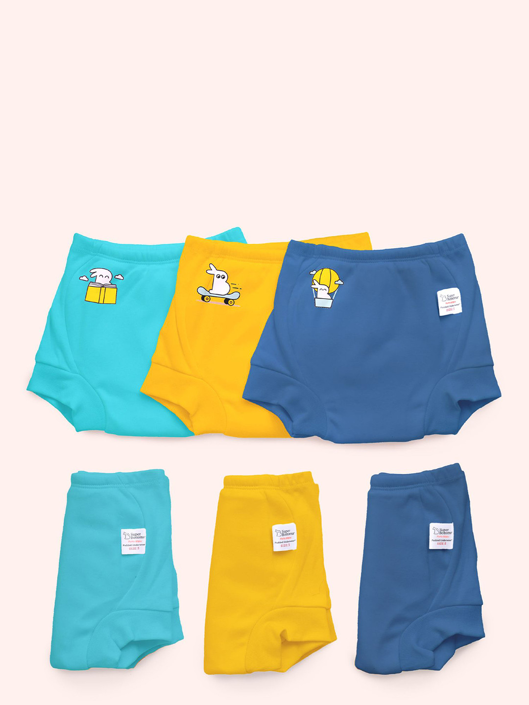 SuperBottoms Set Of 6 Padded Underwear For Potty Training SBSU-D-LEC-SIZE0-6PACK-V2