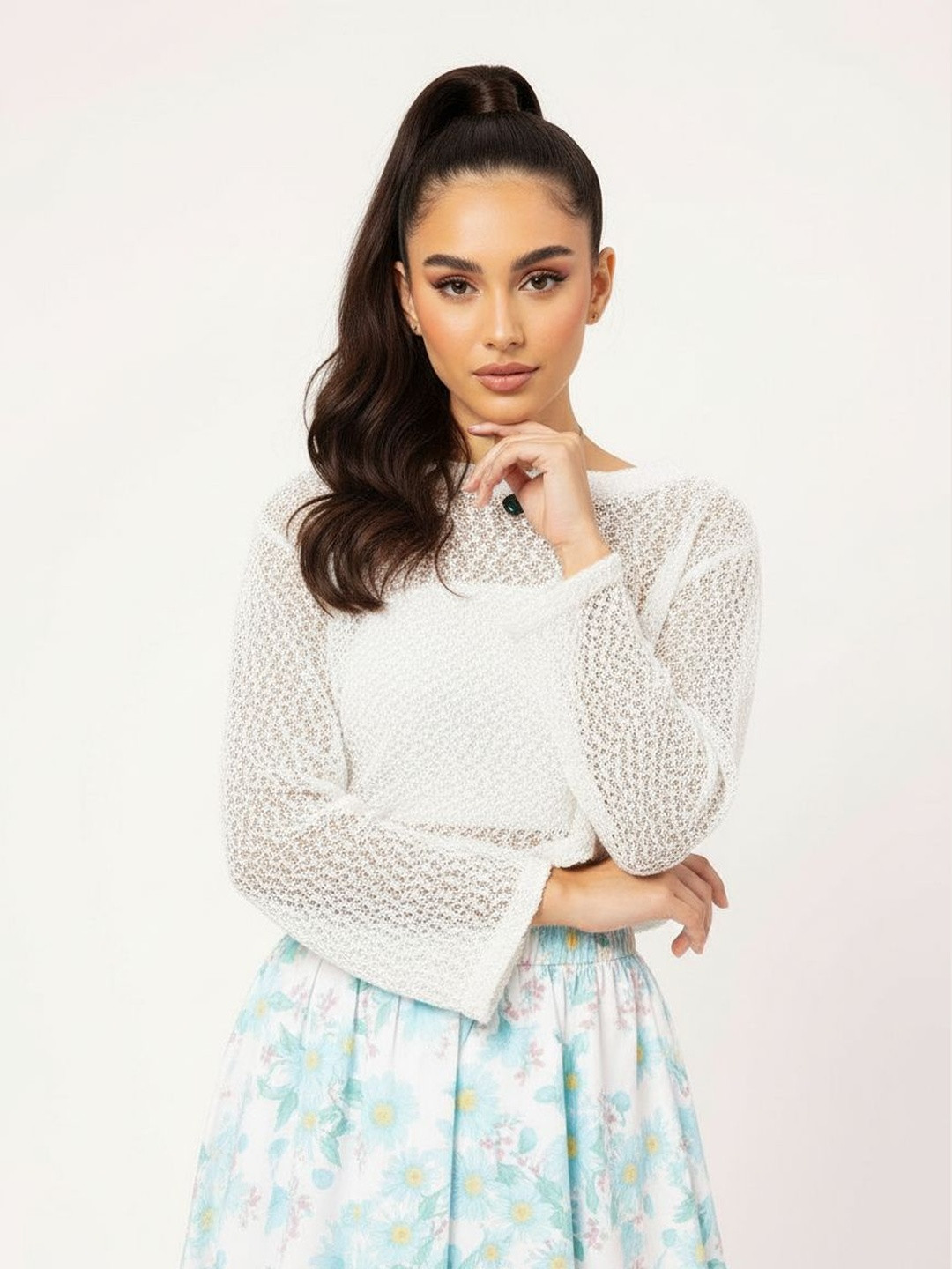 DressBerry Boucle Beauty Semi Sheer Boxy Top