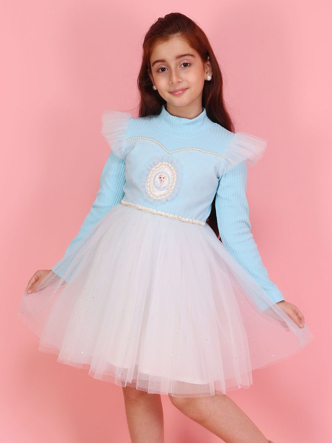 CUTECUMBER Girls Fit & Flare Dress with Pearls and Patch Embellishments