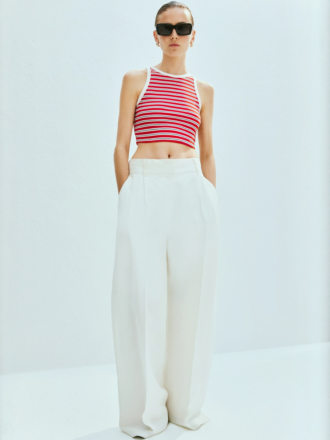 H&M Women Horizontal Stripes Vest Crop Top